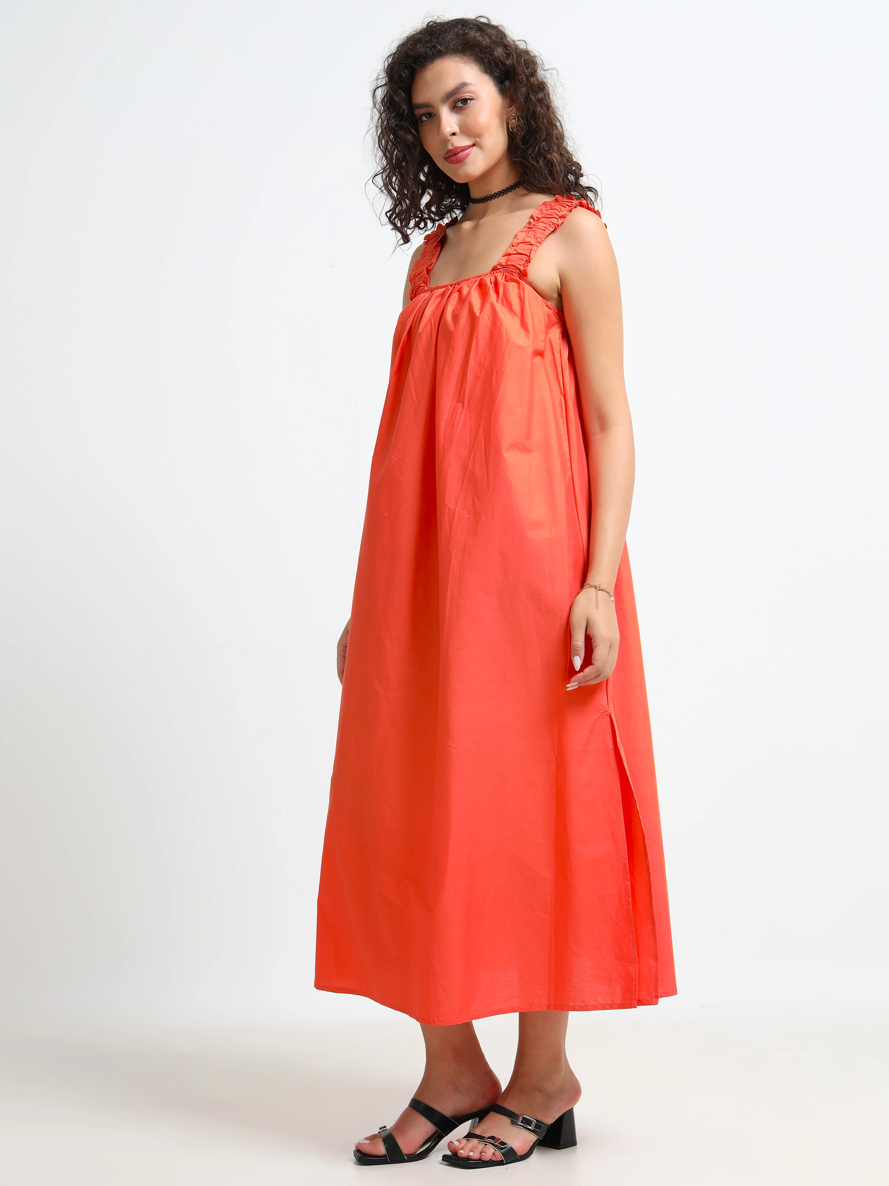 Women Orange Relaxed Midi Dress - Image 6