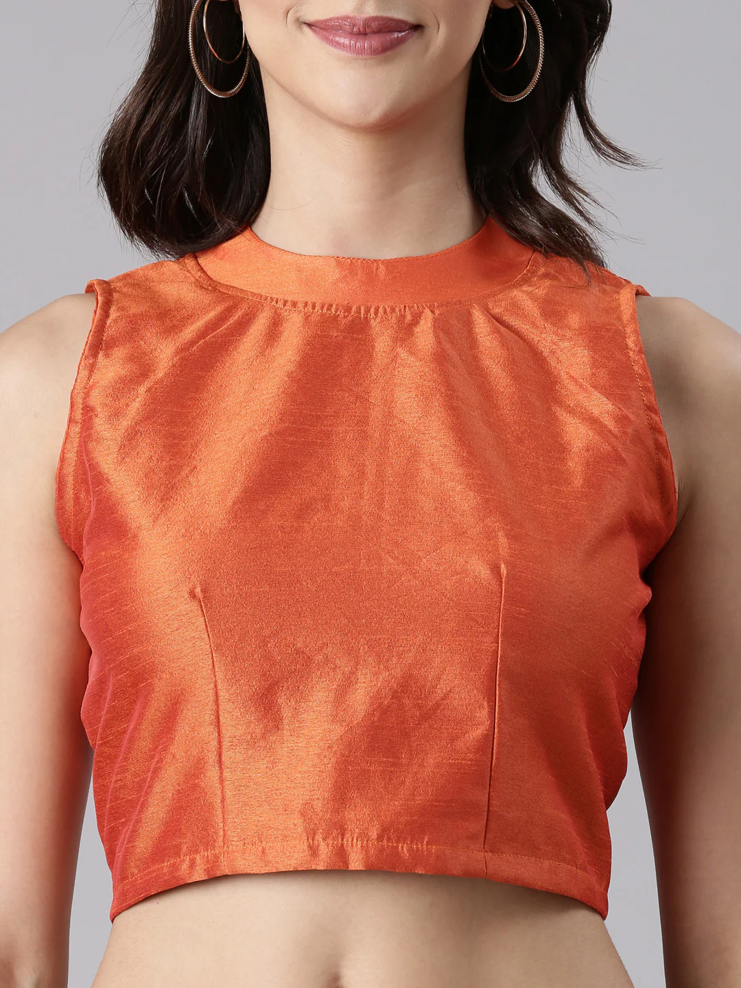 Women Orange Silk Knot Saree Blouse - Image 5