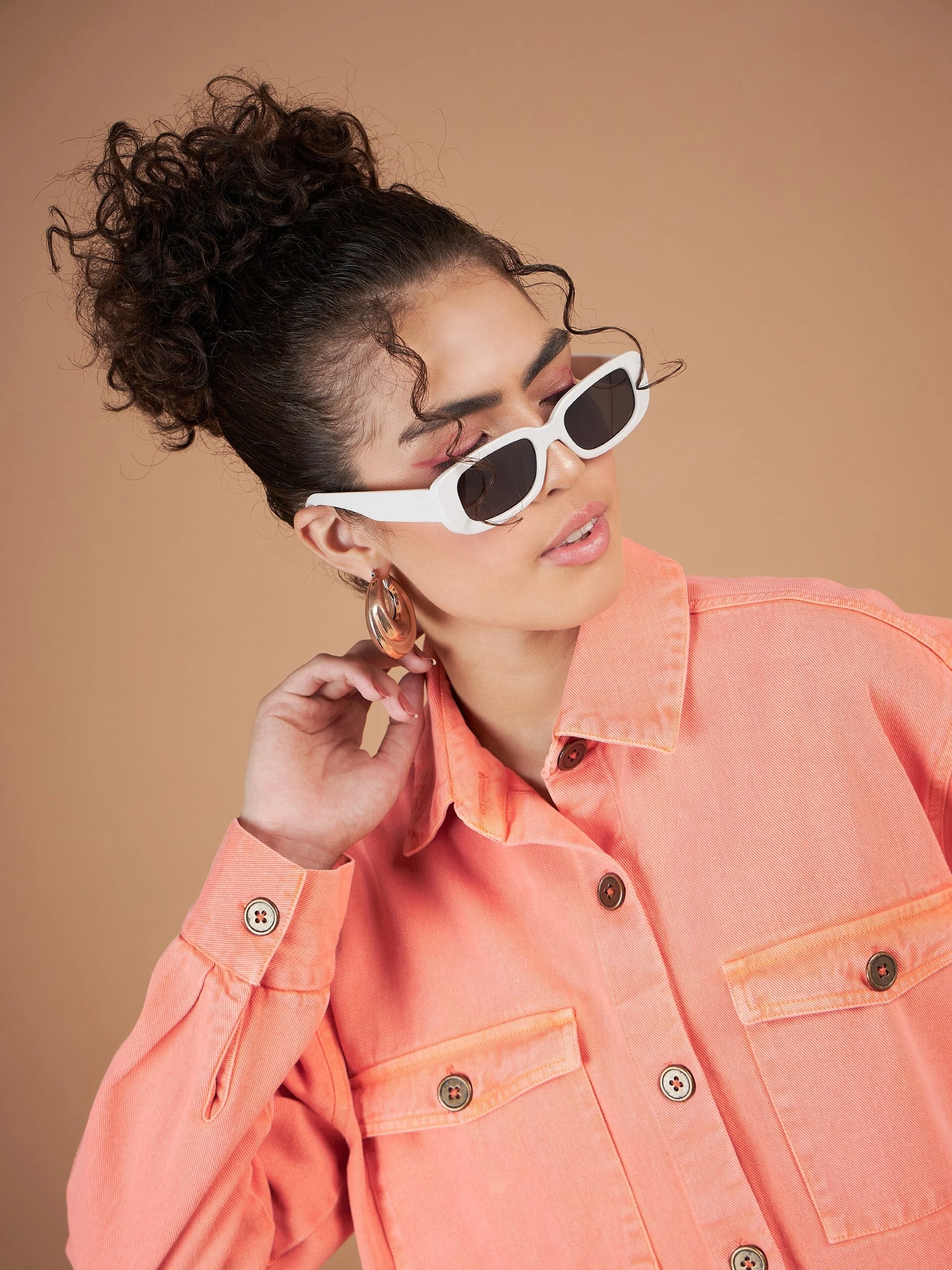 Women Orange Washed Denim Shacket - Image 4