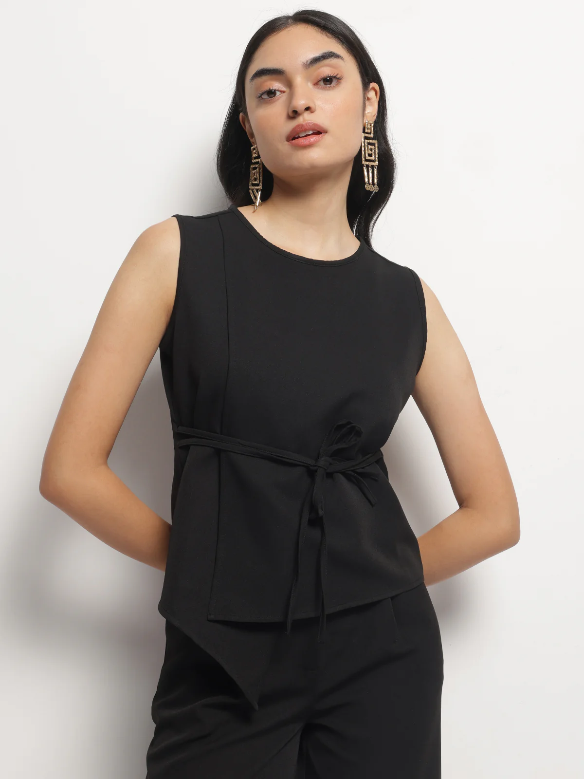 Women Overlap Asymmetrical Tie Knot Top - Image 4