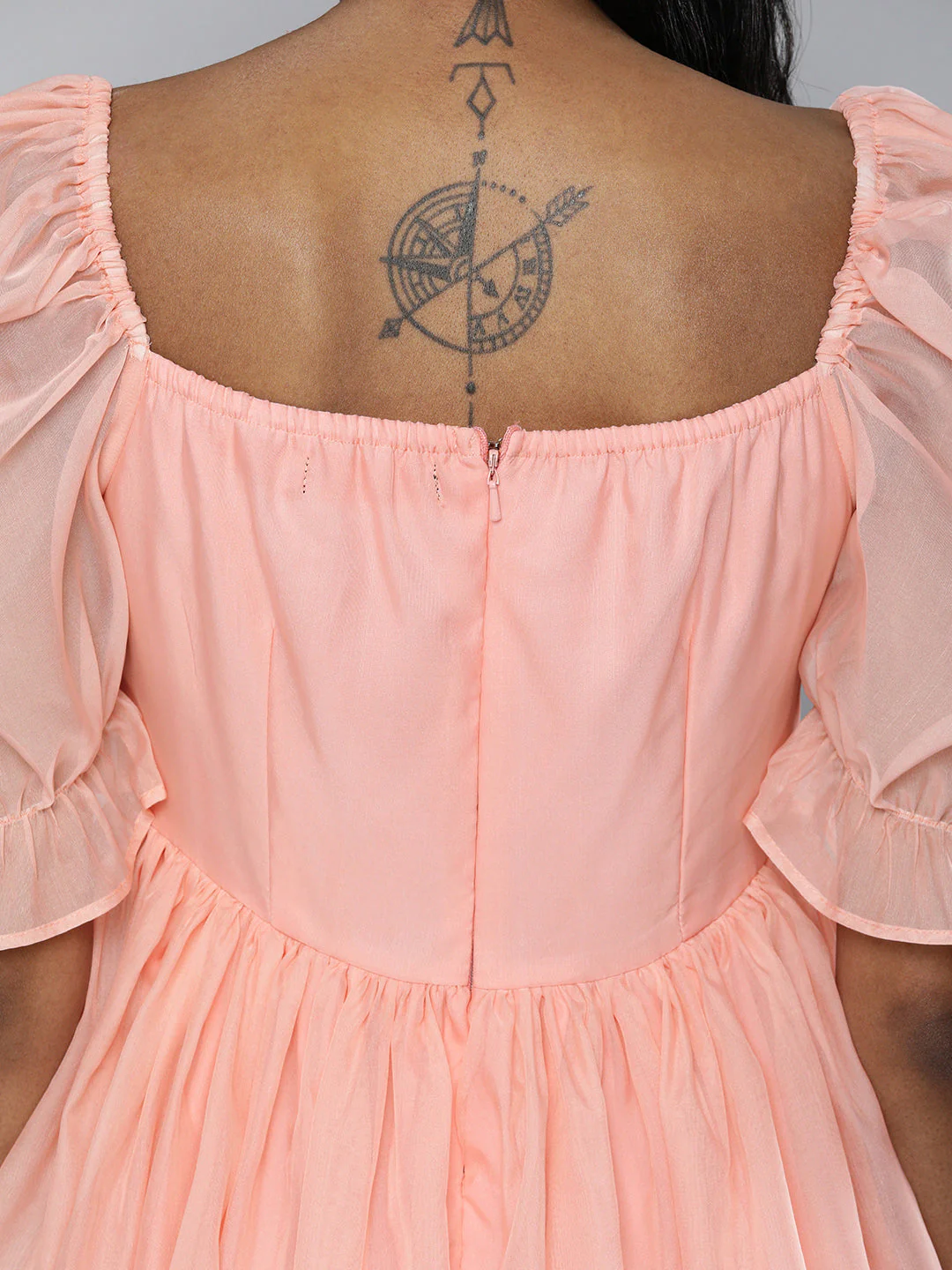 Women Pastel Pink Organza Puff Sleeve Dress - Image 3
