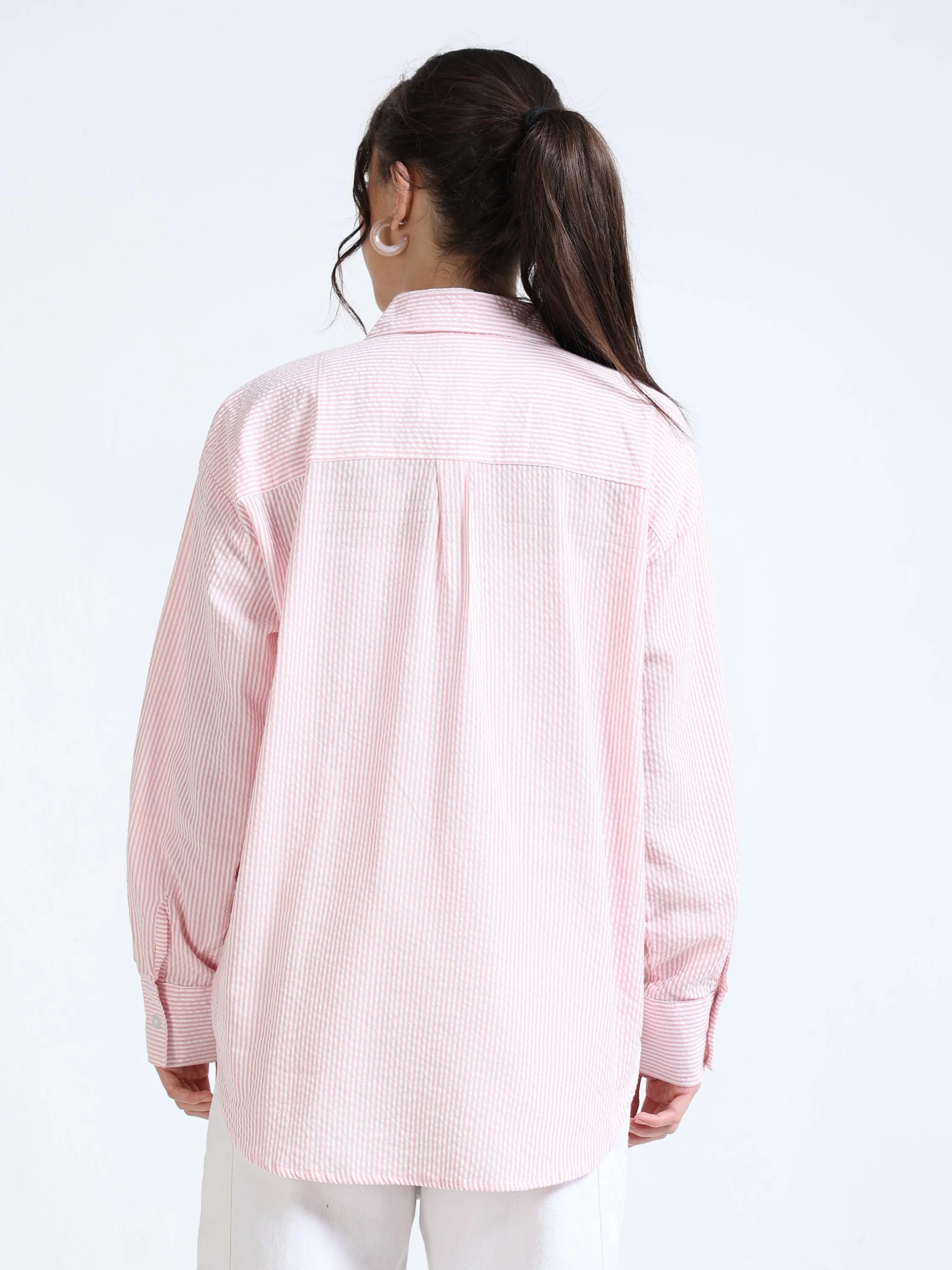 Women Pink See-Sucker Shirt - Image 3
