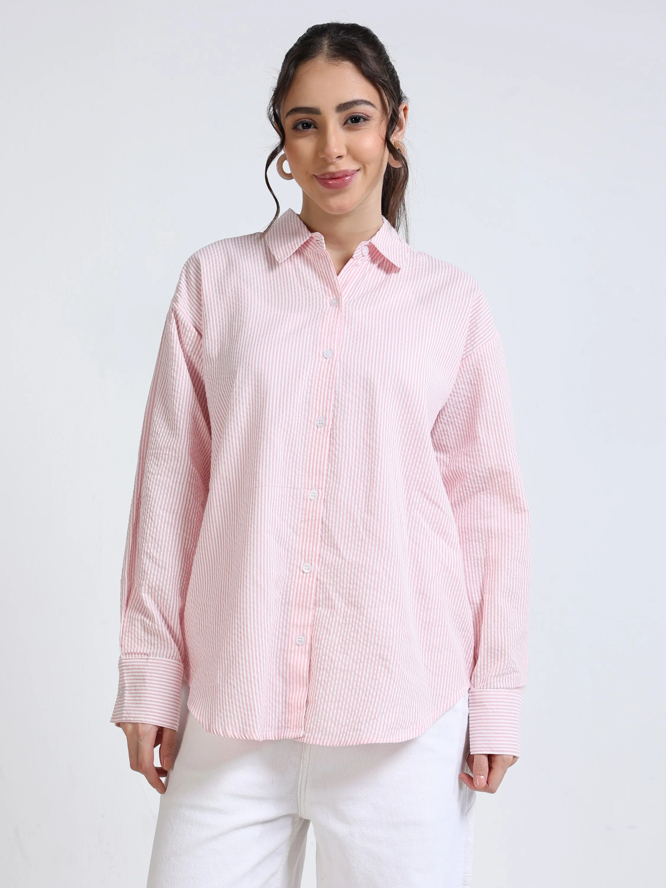 Women Pink See-Sucker Shirt - Image 5