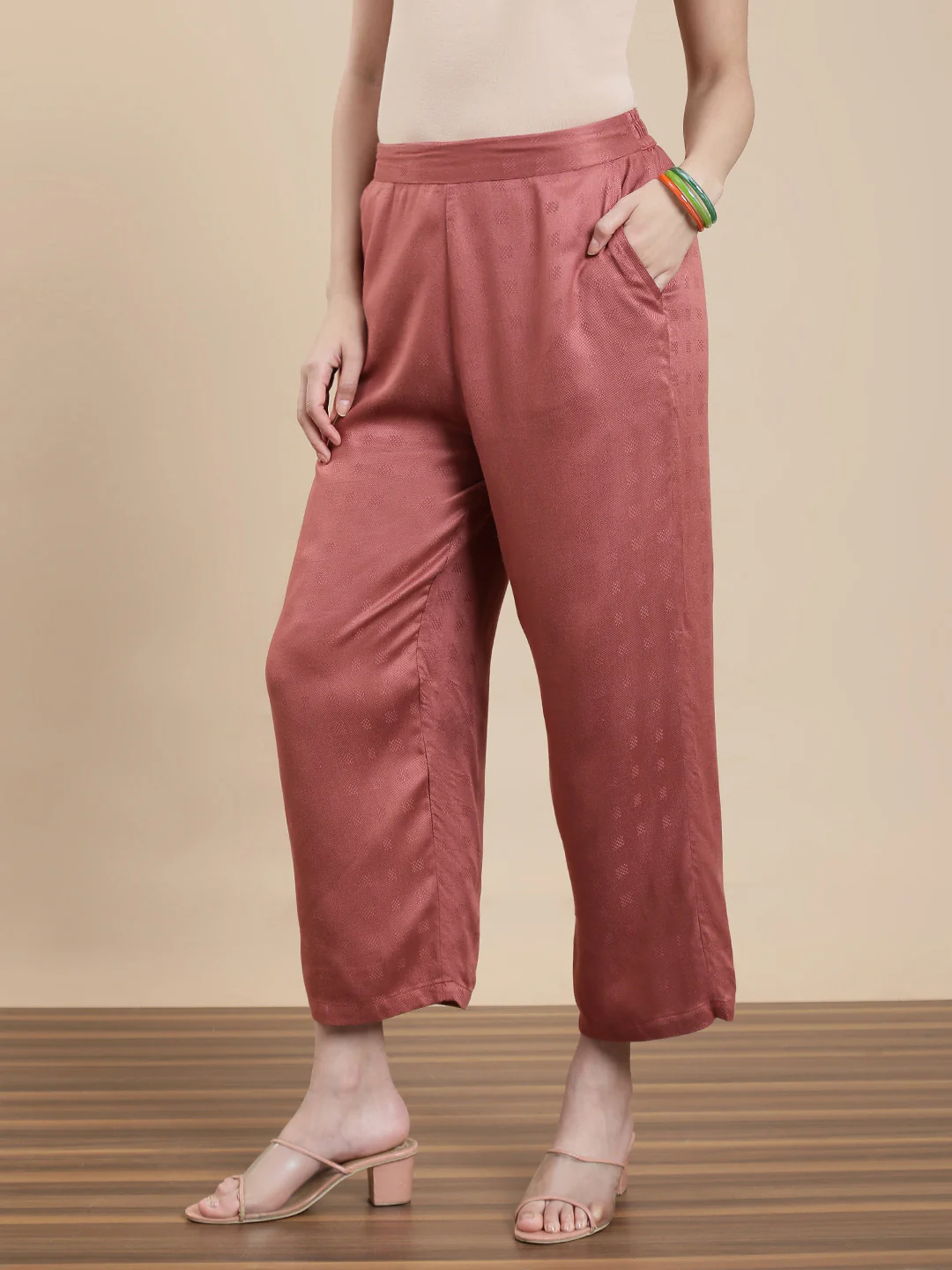 Women Peach Casual Palazzo - Image 2