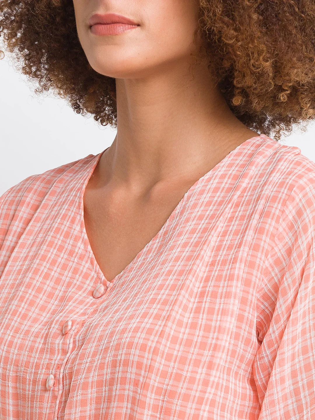 Women Peach Checked Top - Image 3