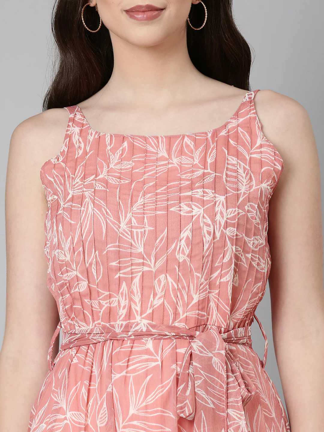 Women Peach Floral Fit & Flare Maxi - Image 6