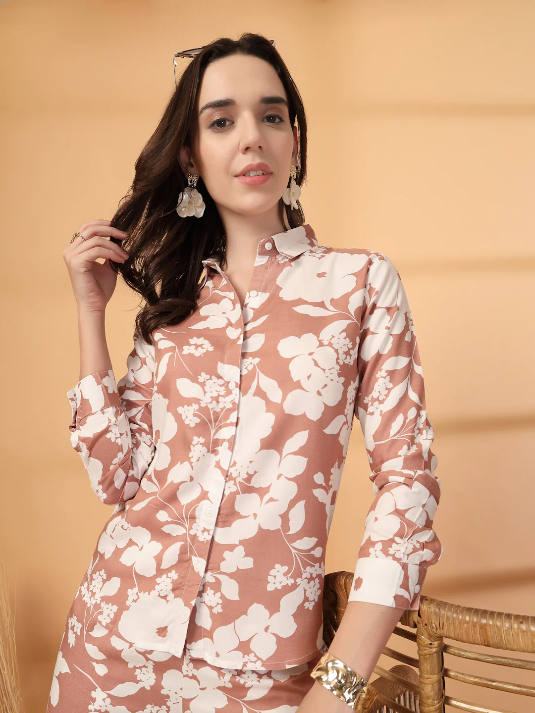 Women Peach Floral Print Co-ords - Image 2