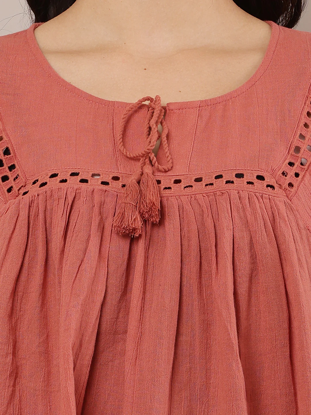 Women Peach Loose-Style Top with Round Neck - Image 5