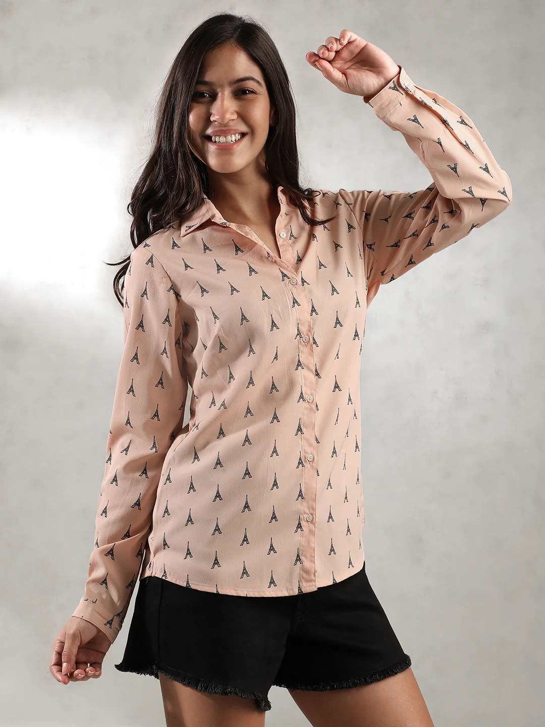 Women Peach Regular Fit Printed Shirt - Image 3