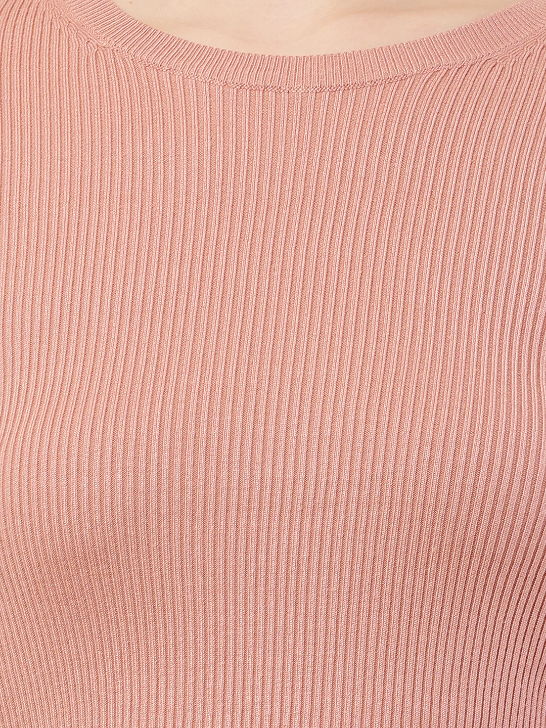 Women Peach Ribbed Sweater - Image 5