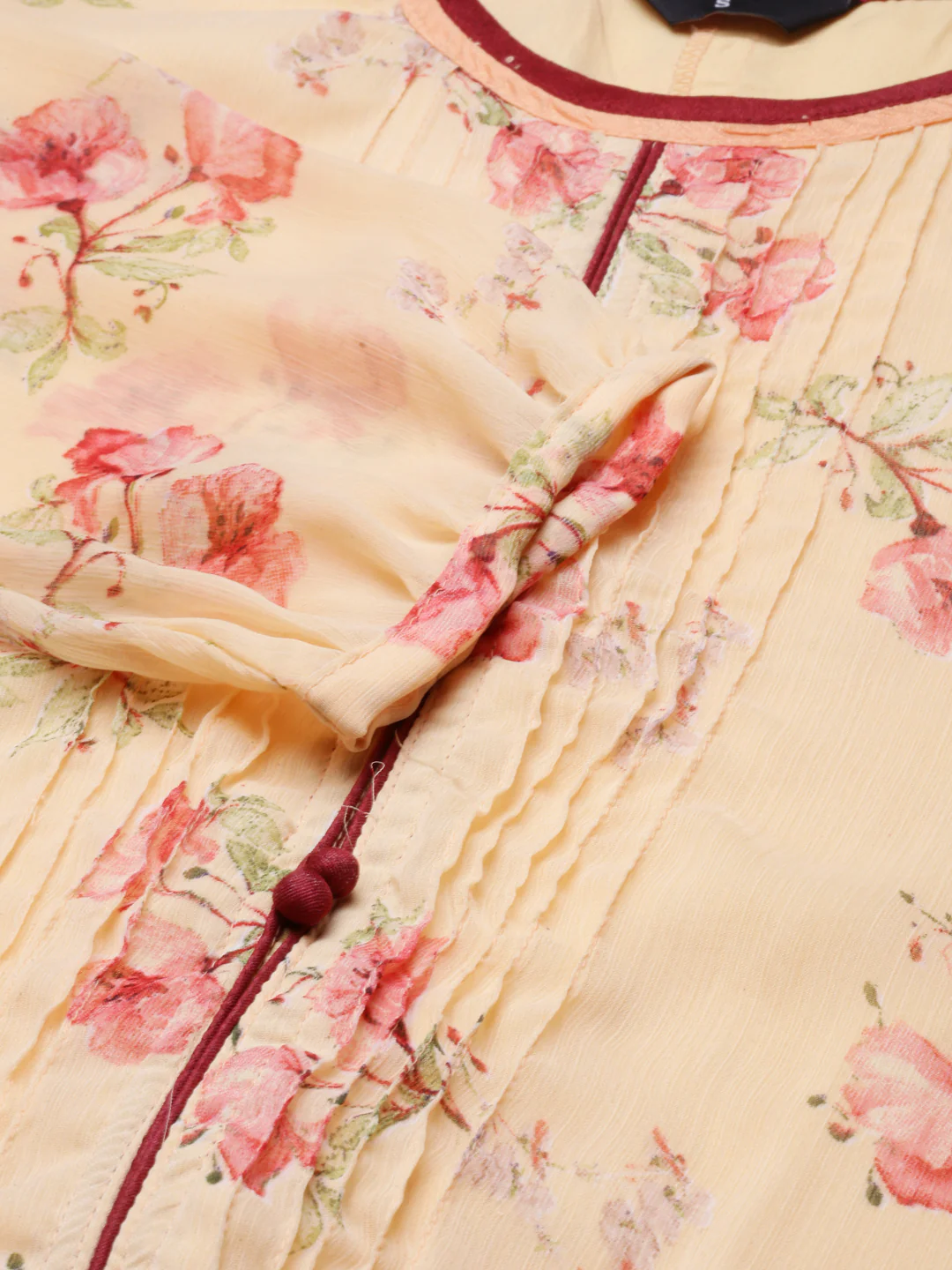 Women Peach Floral Chiffon Dress - Image 11