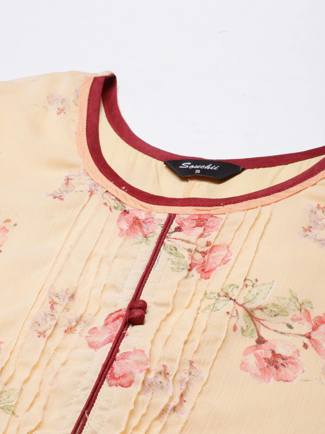 Women Peach Floral Chiffon Dress - Image 3