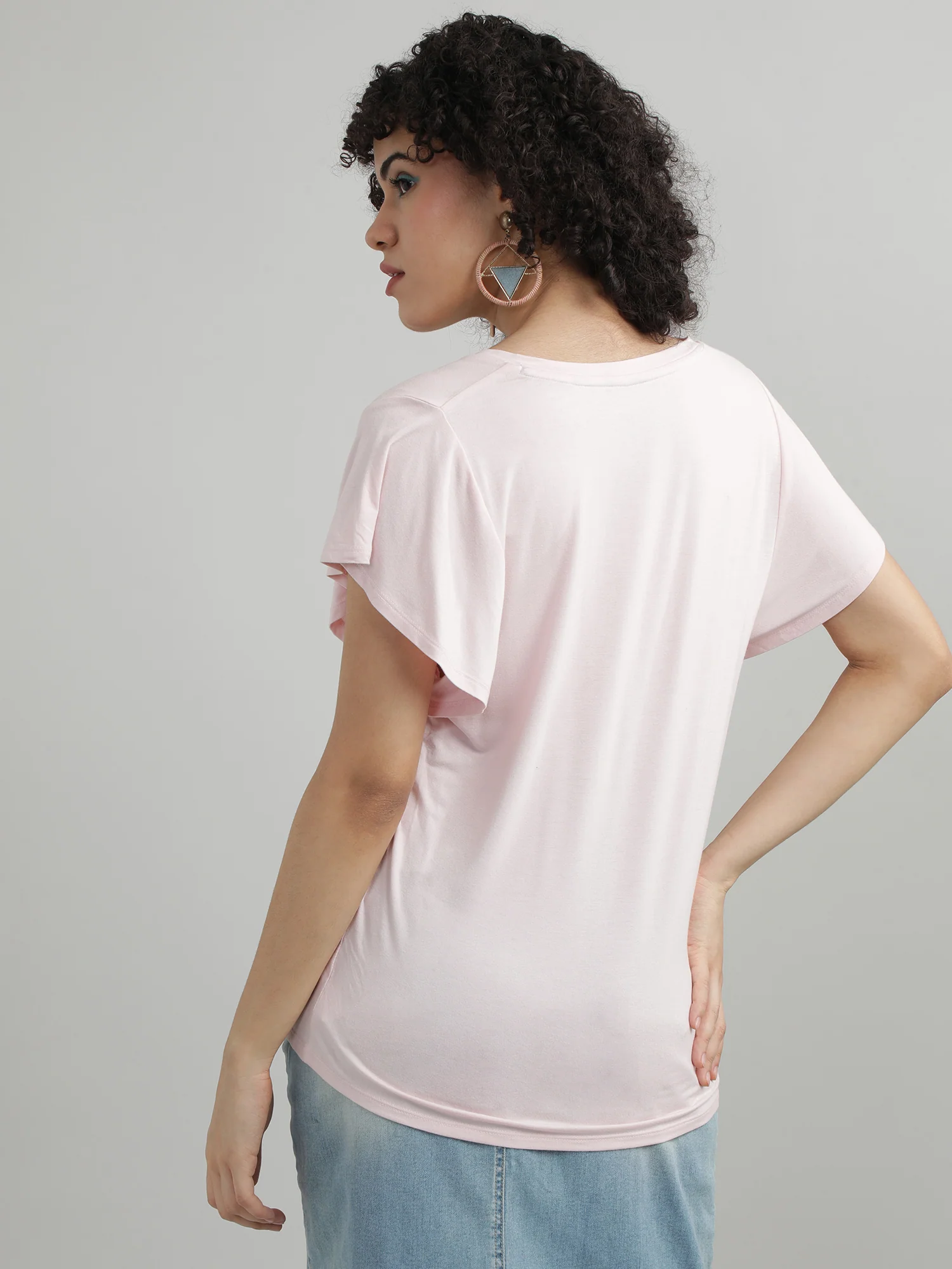 Women Peach V Neck T shirt - Image 4