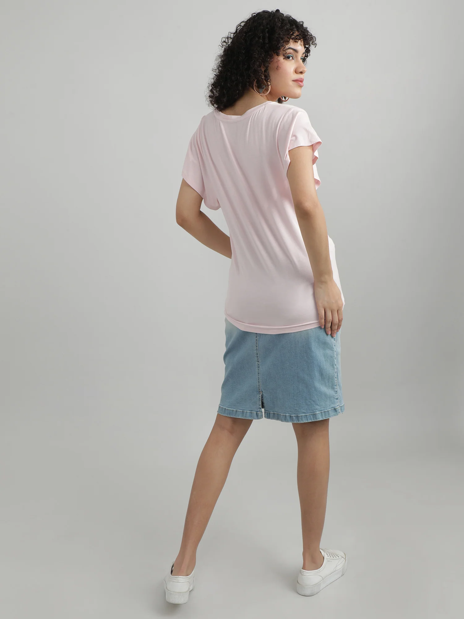 Women Peach V Neck T shirt - Image 5