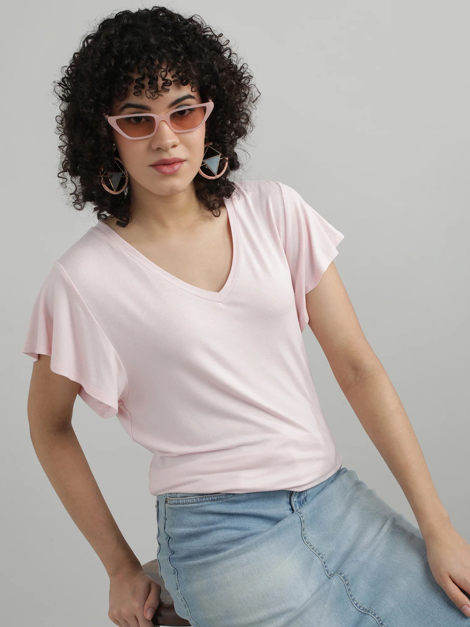 Women Peach V Neck T shirt - Image 6