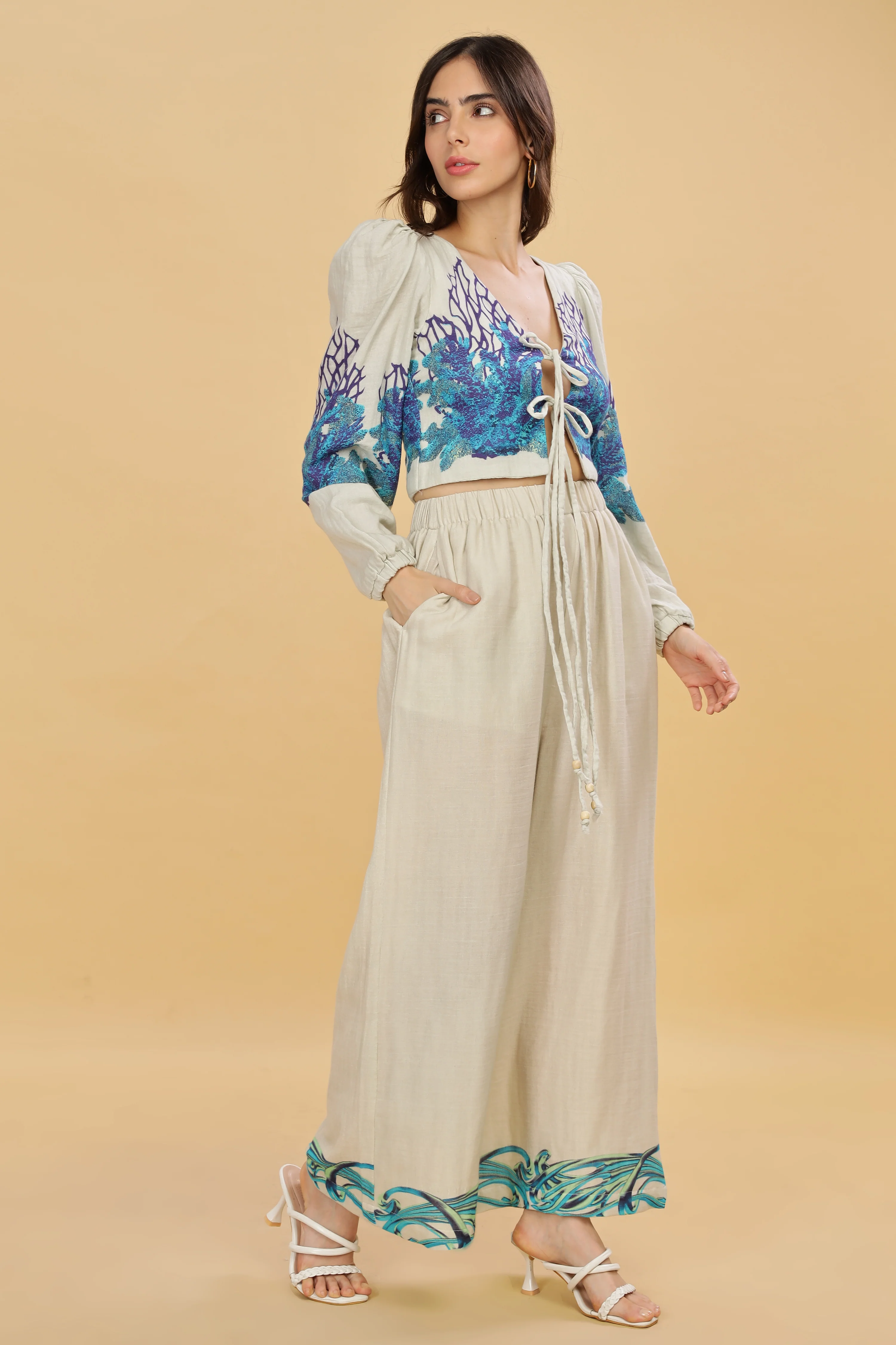 Women Pearl Garden Flared Gauge Cotton Pants - Image 4