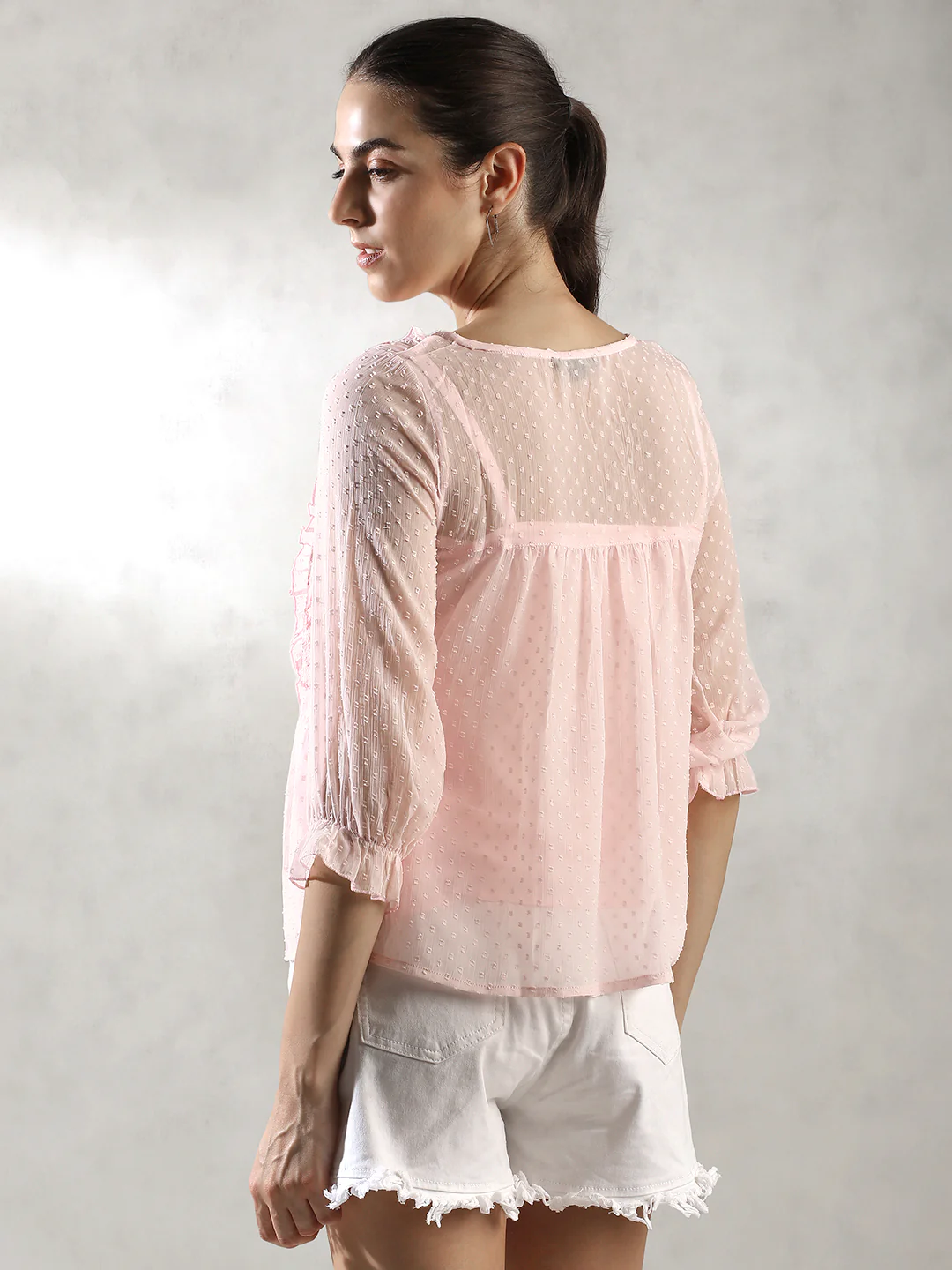 Women Pink Pleated A-Line Top - Image 3