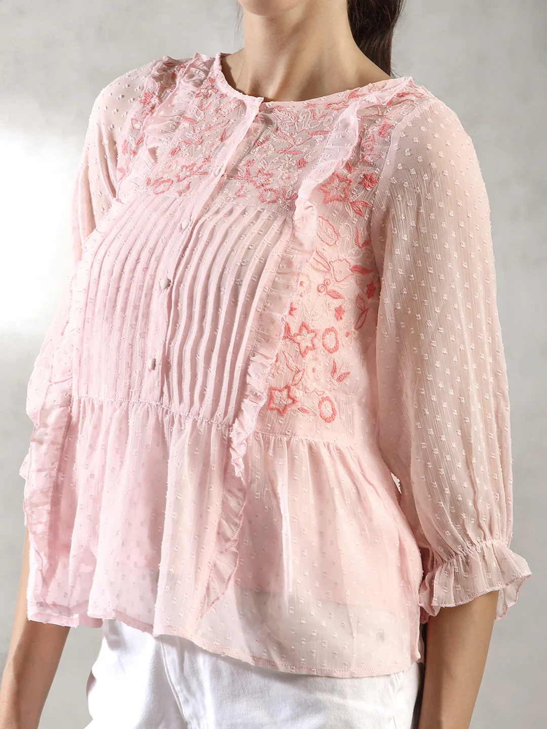 Women Pink Pleated A-Line Top - Image 4