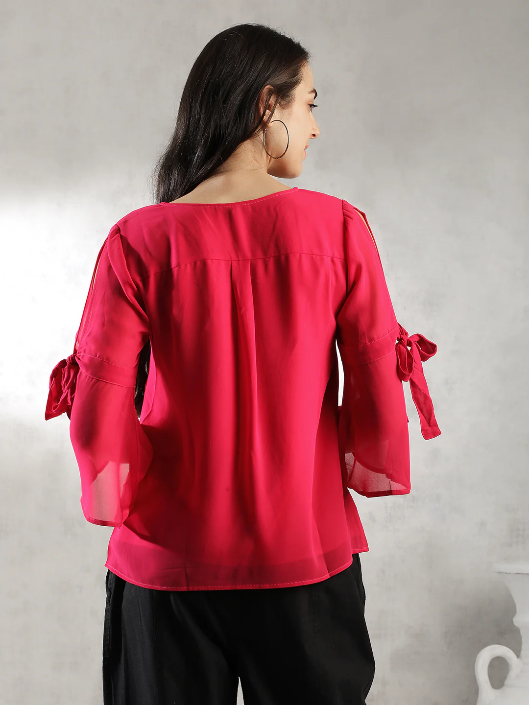 Women Pink A-Line Bell Sleeve Top - Image 4