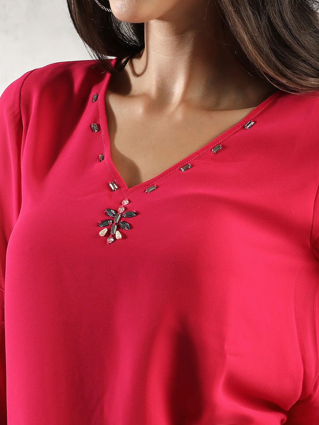 Women Pink A-Line Bell Sleeve Top - Image 5