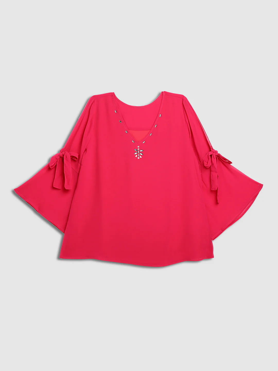 Women Pink A-Line Bell Sleeve Top - Image 8