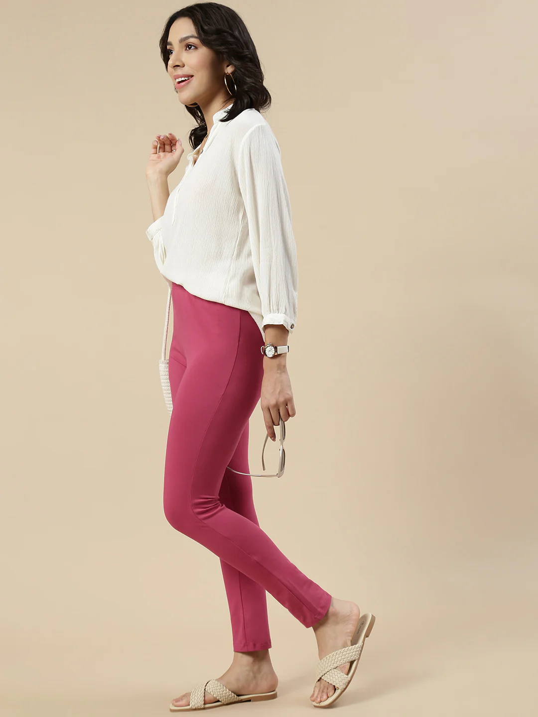 Women Pink Casual Pants - Image 4