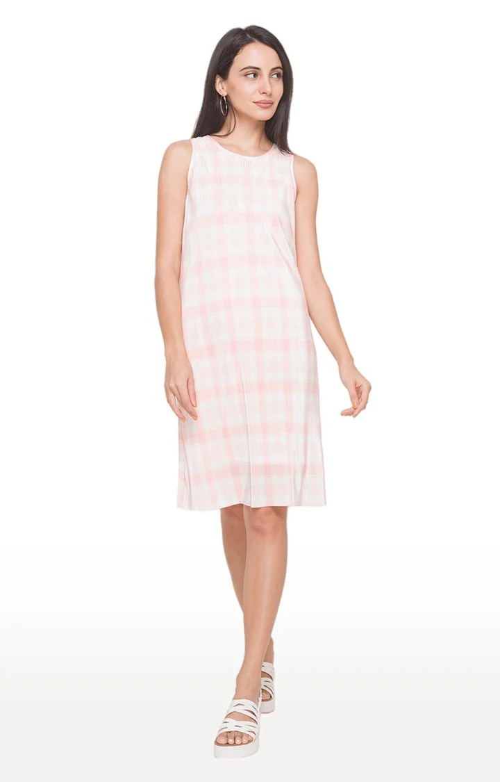 Women Pink Checked Dress - Image 2