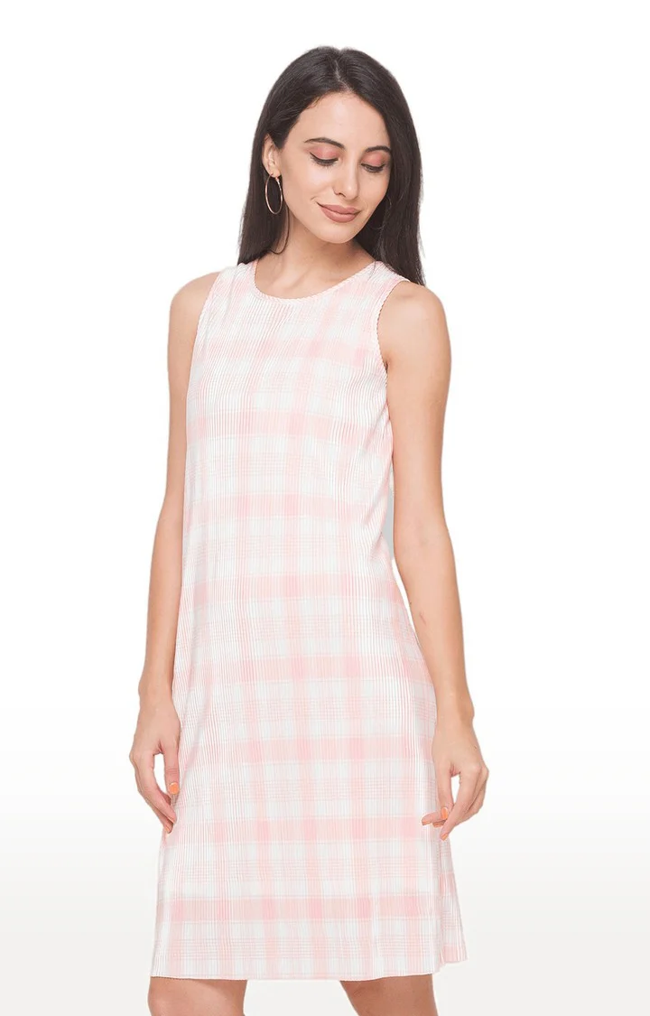 Women Pink Checked Dress - Image 3