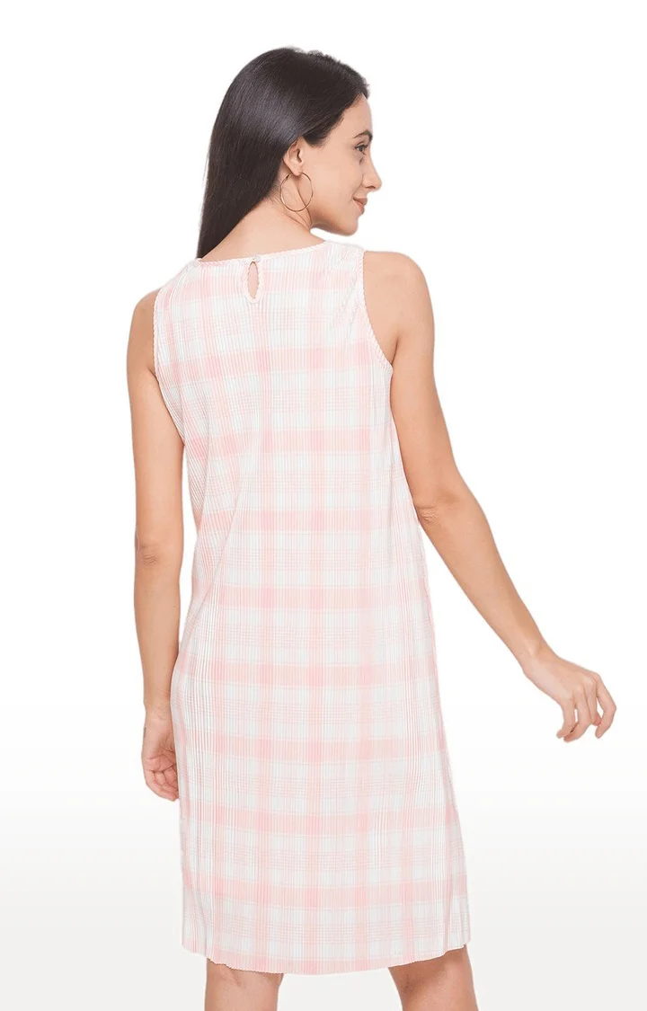 Women Pink Checked Dress - Image 4