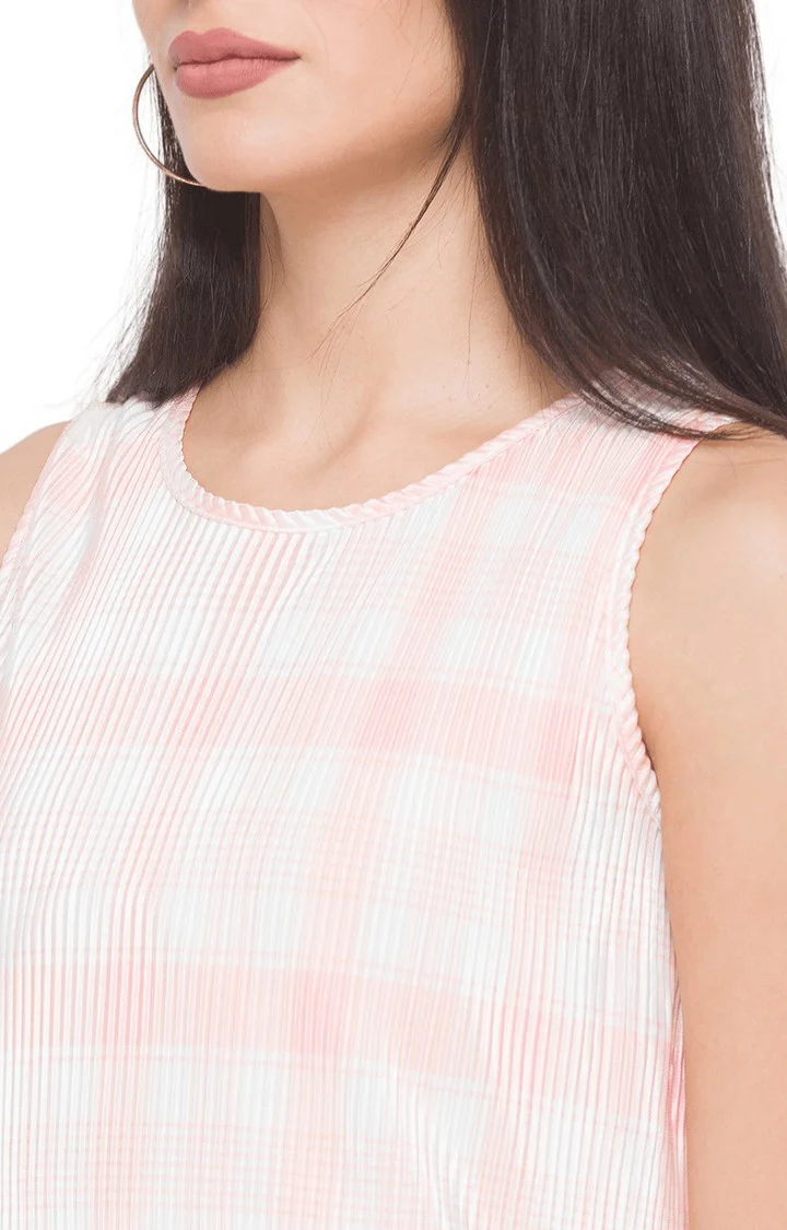 Women Pink Checked Dress - Image 5