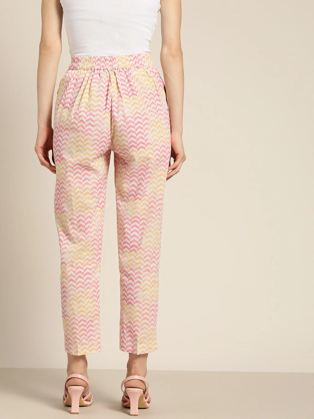 Women Pink Chevron Sustainable Straight Pants - Image 3