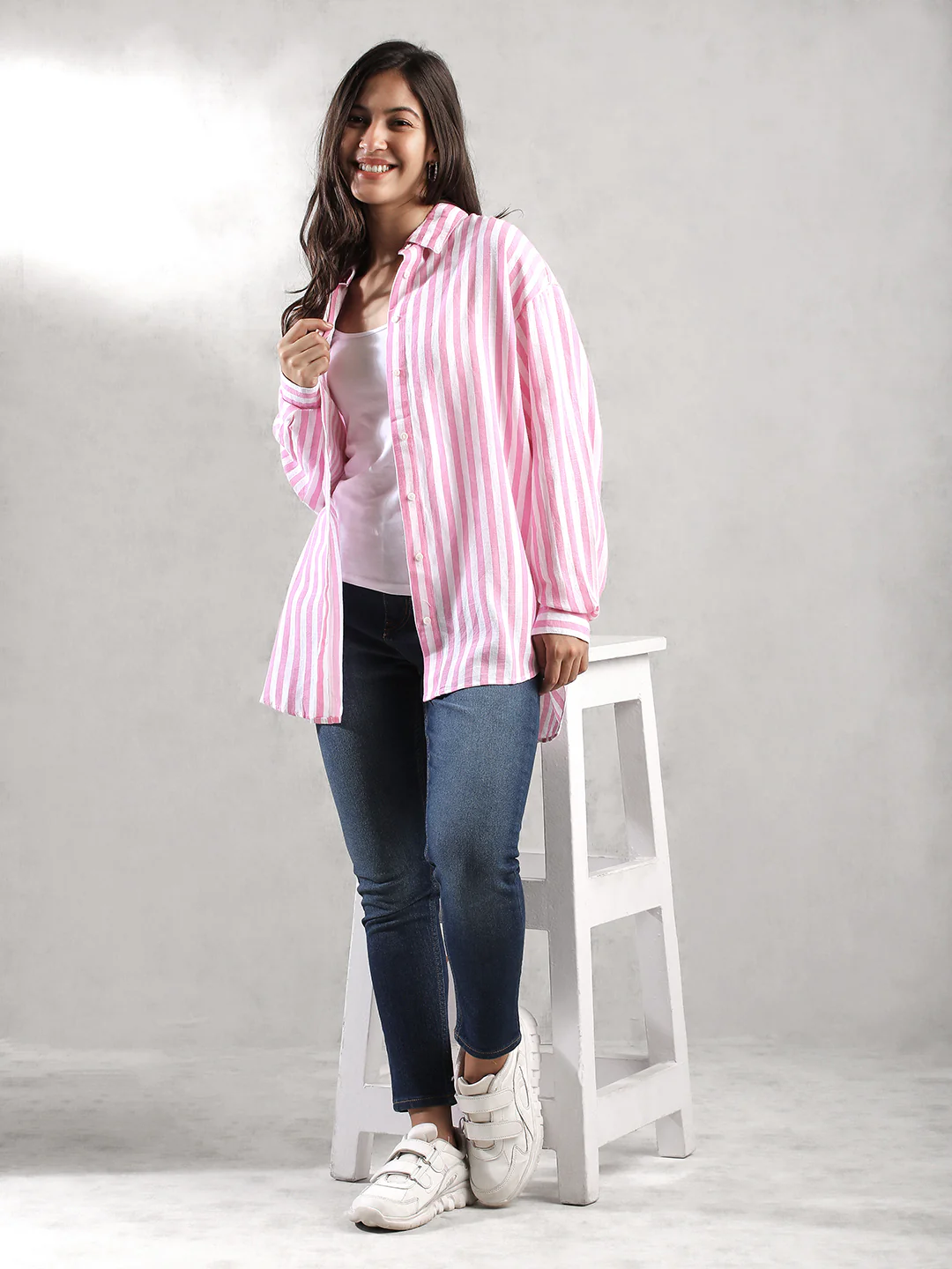 Women Pink Comfort Fit Striped Shirt - Image 2