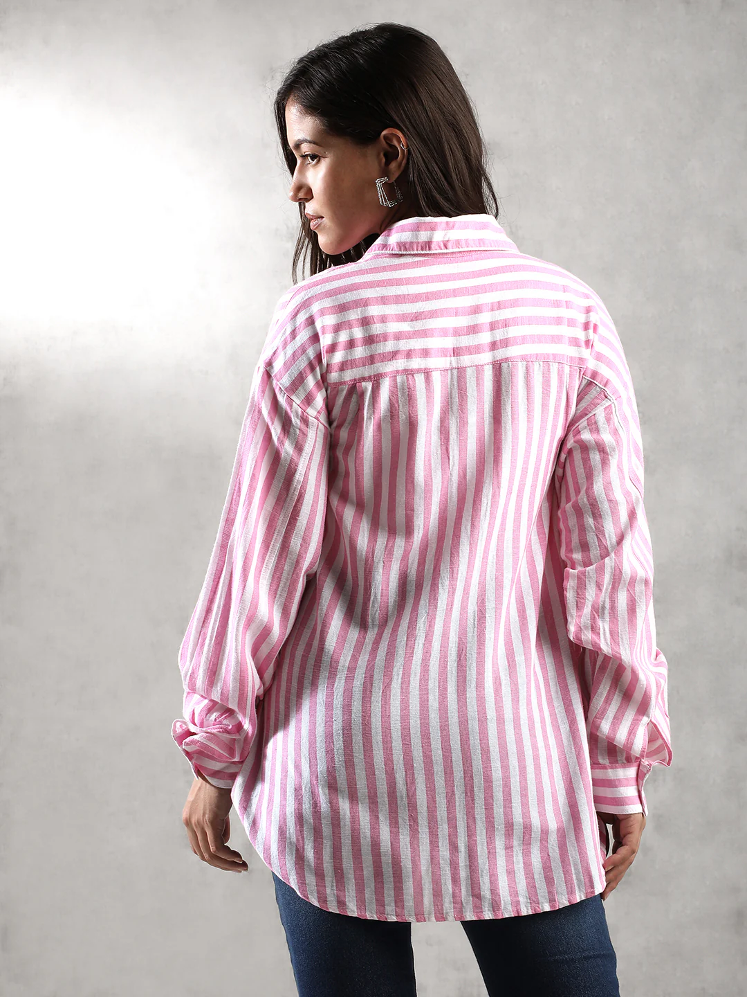 Women Pink Comfort Fit Striped Shirt - Image 3