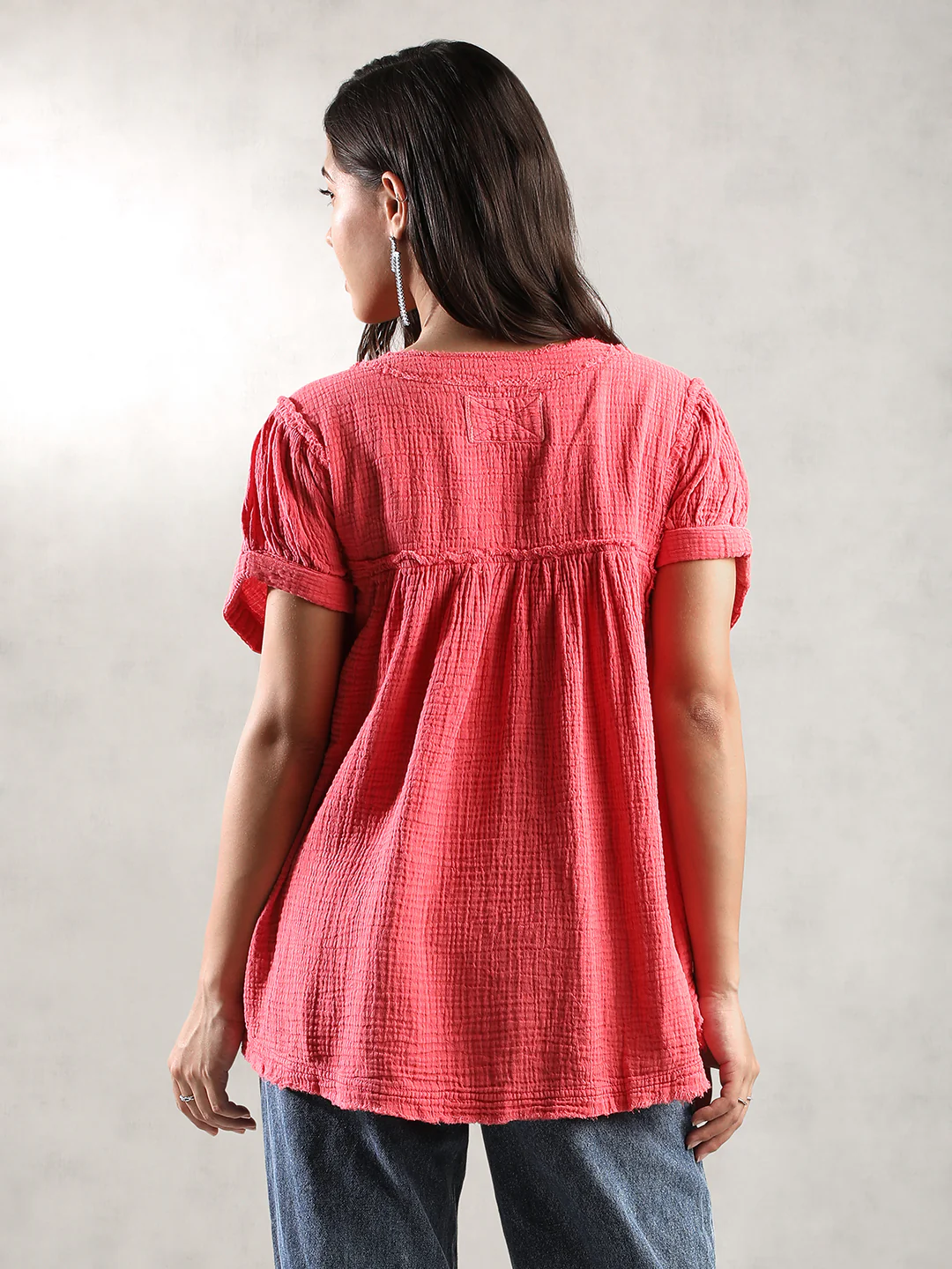Women Pink Double Gauze Relaxed Top - Image 2