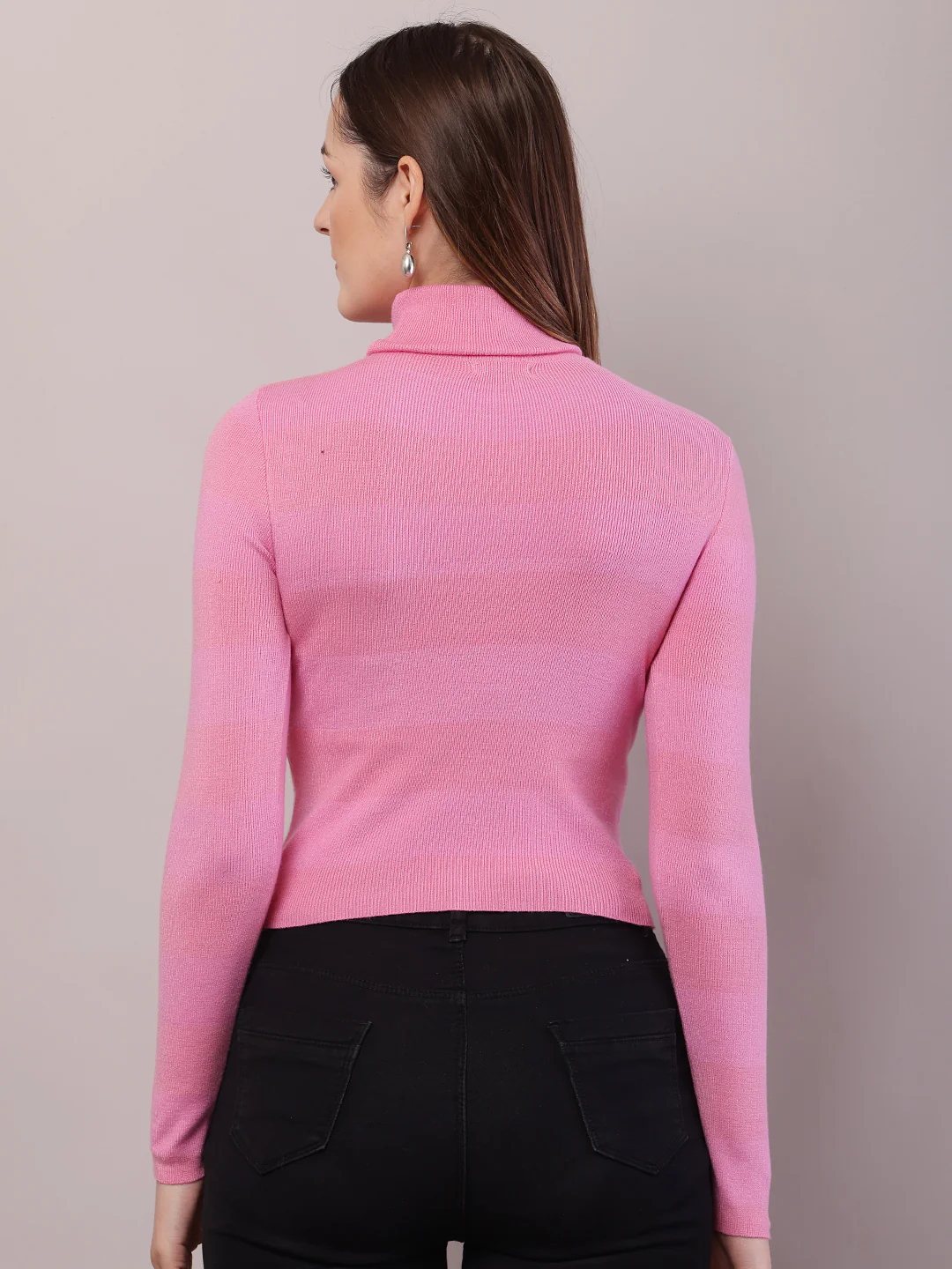 Women Pink Cotton Full Sleeve High-Neck Sweater - Image 4