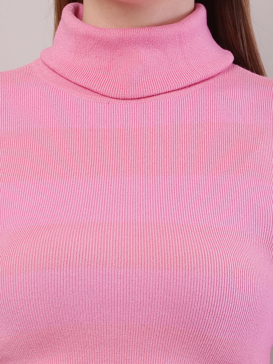 Women Pink Cotton Full Sleeve High-Neck Sweater - Image 5