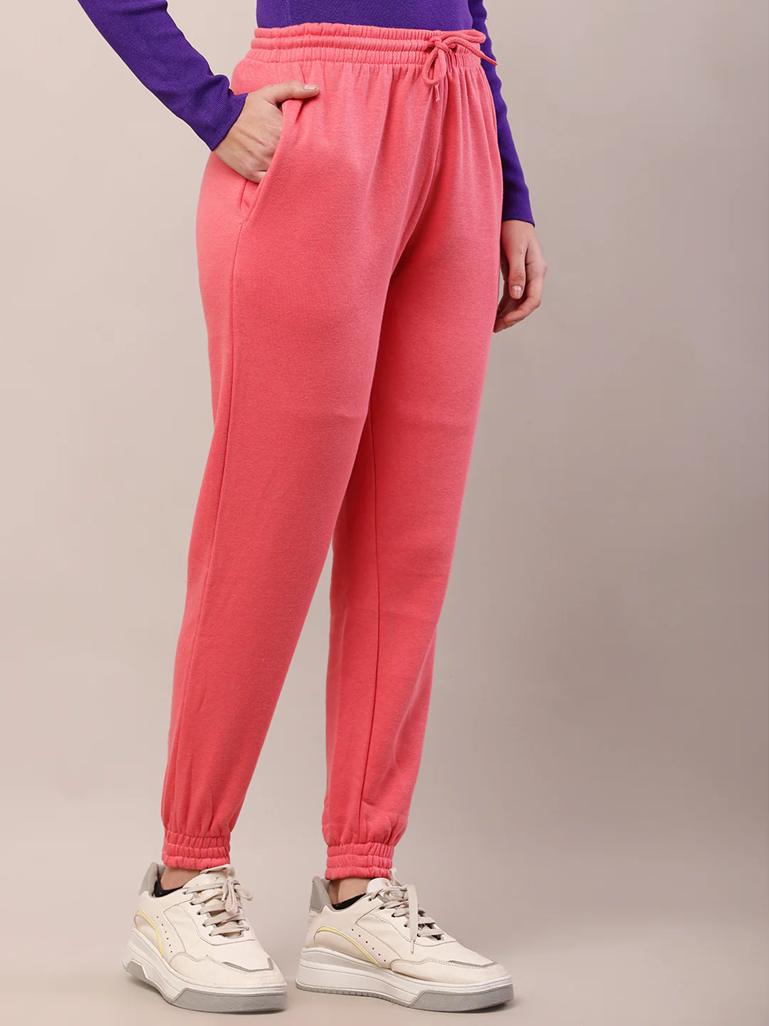 Women pink cotton high-rise regular fit joggers - Image 2