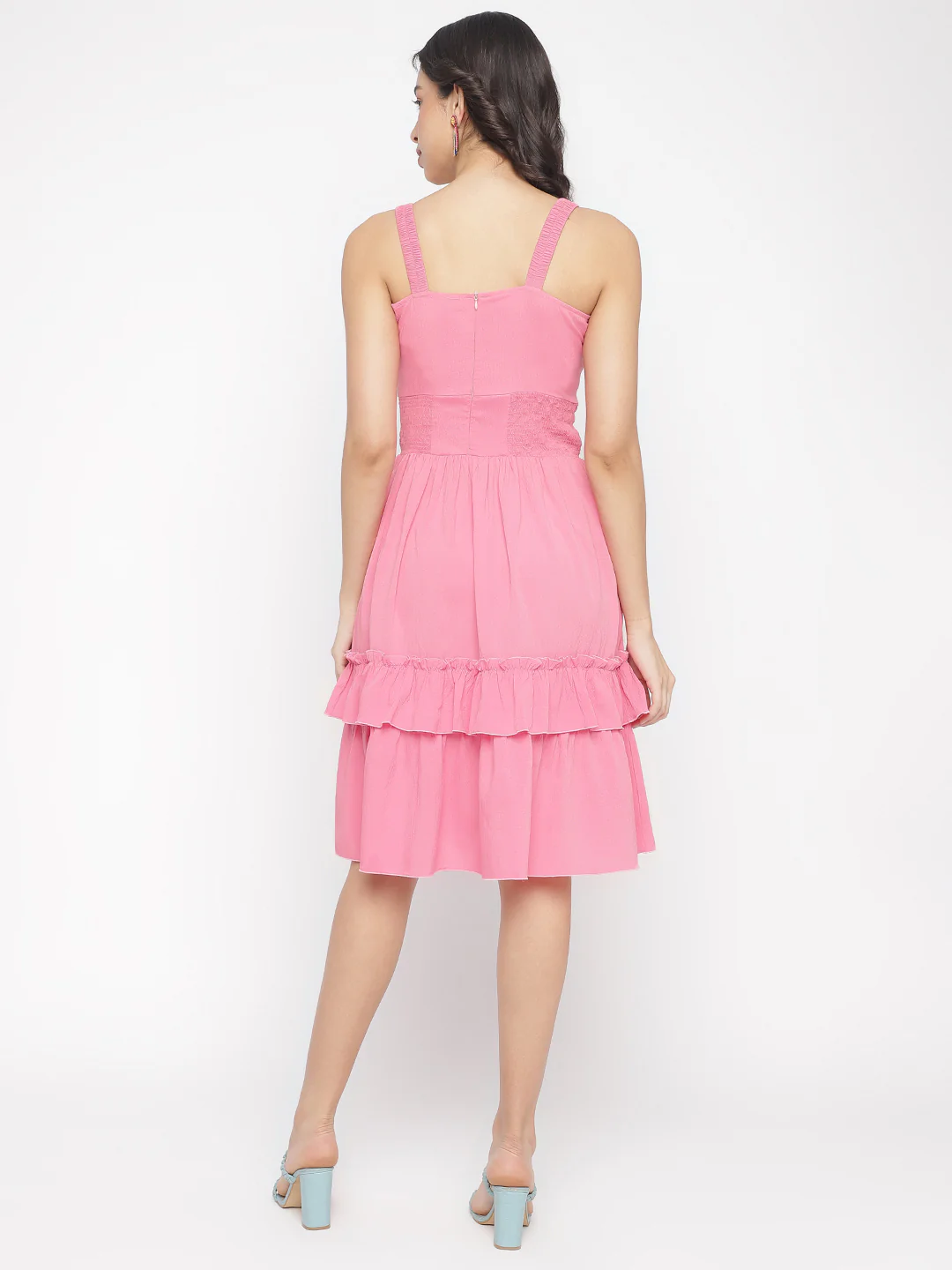 Women Pink Crepe Sundress Mini Dress - Image 2