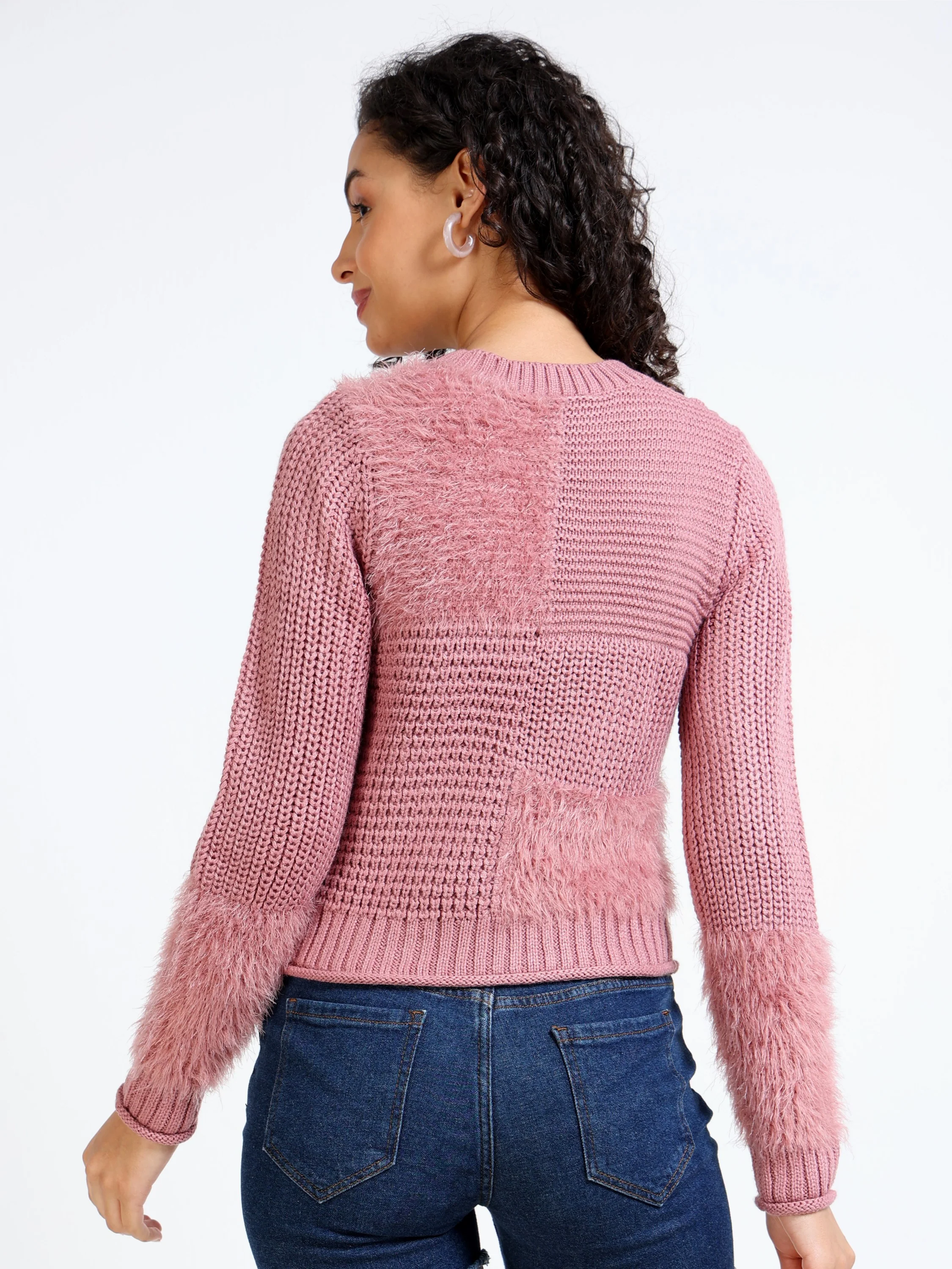 Women Pink Crew Neck Sweater - Image 3