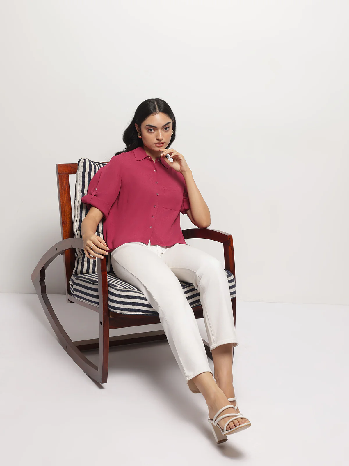 Women Pink Crinkle Asymmetrical Shirt - Image 4