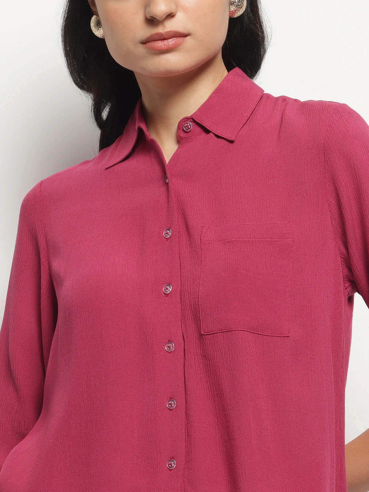 Women Pink Crinkle Asymmetrical Shirt - Image 6