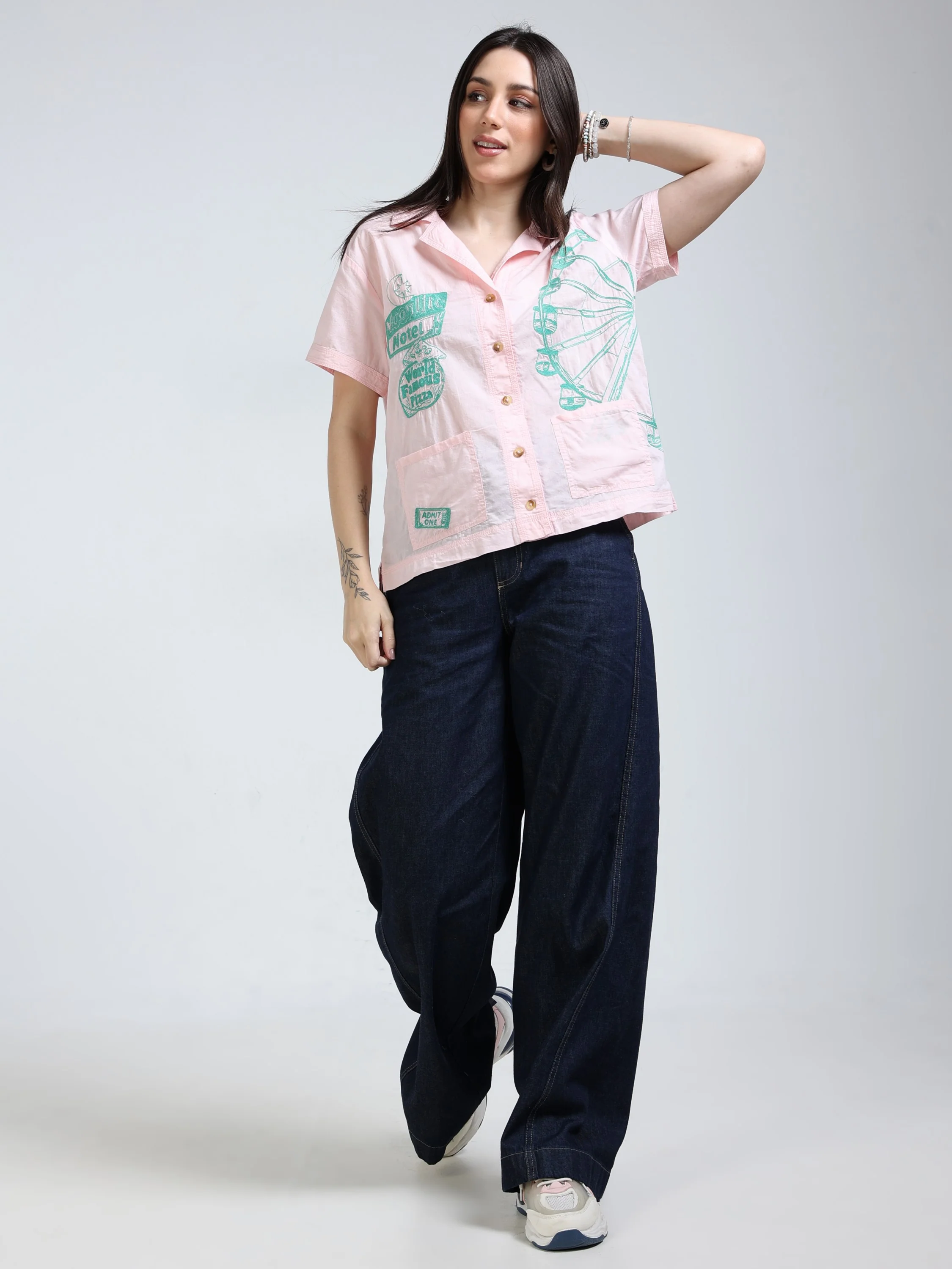 Women Pink Embroidery Shirt - Image 2