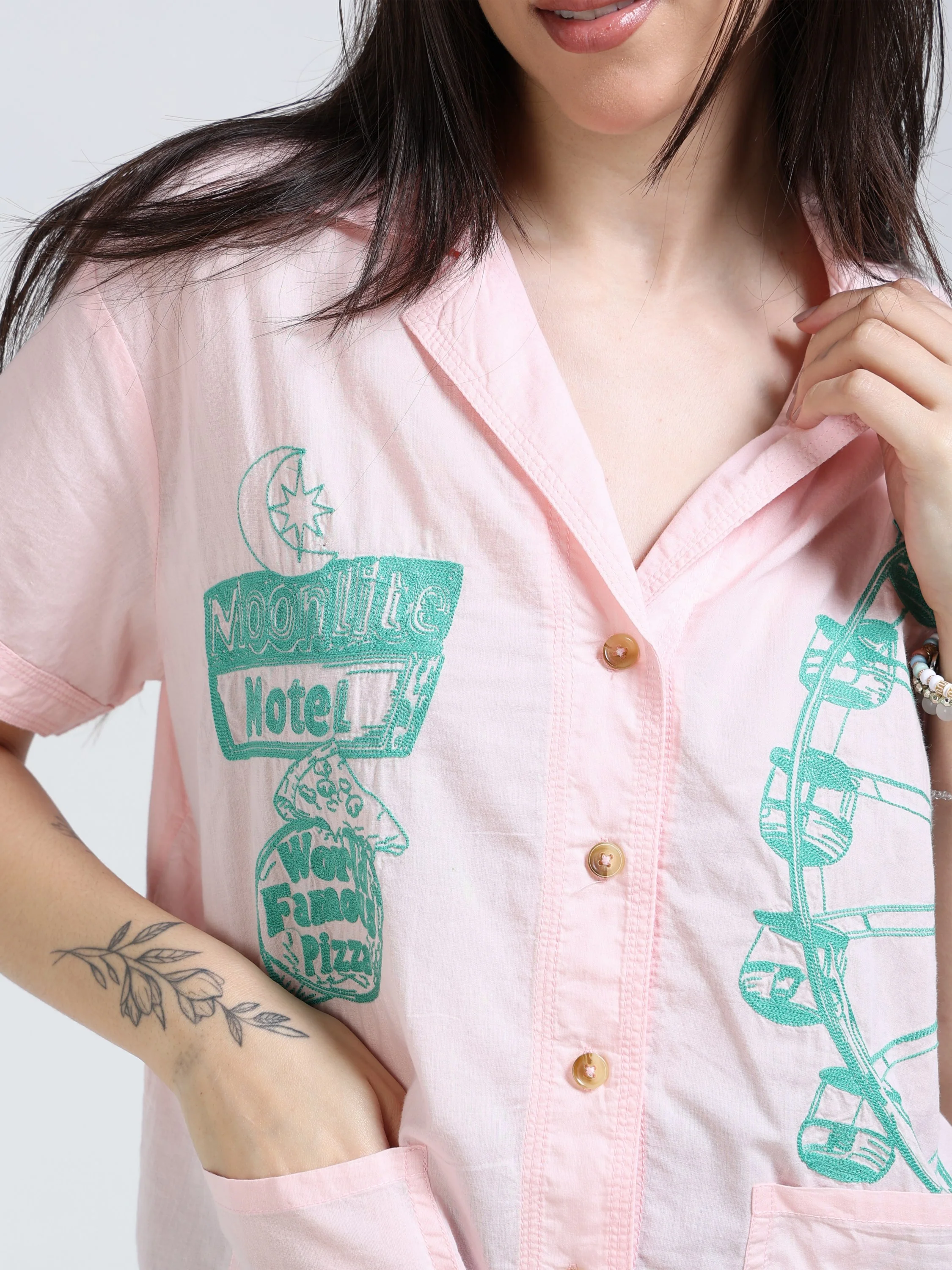 Women Pink Embroidery Shirt - Image 3
