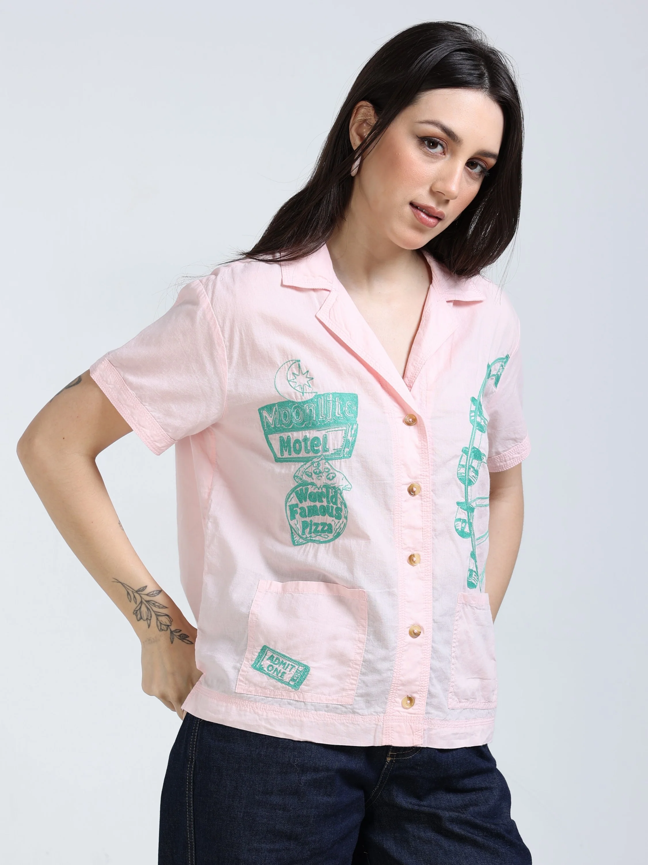 Women Pink Embroidery Shirt - Image 5