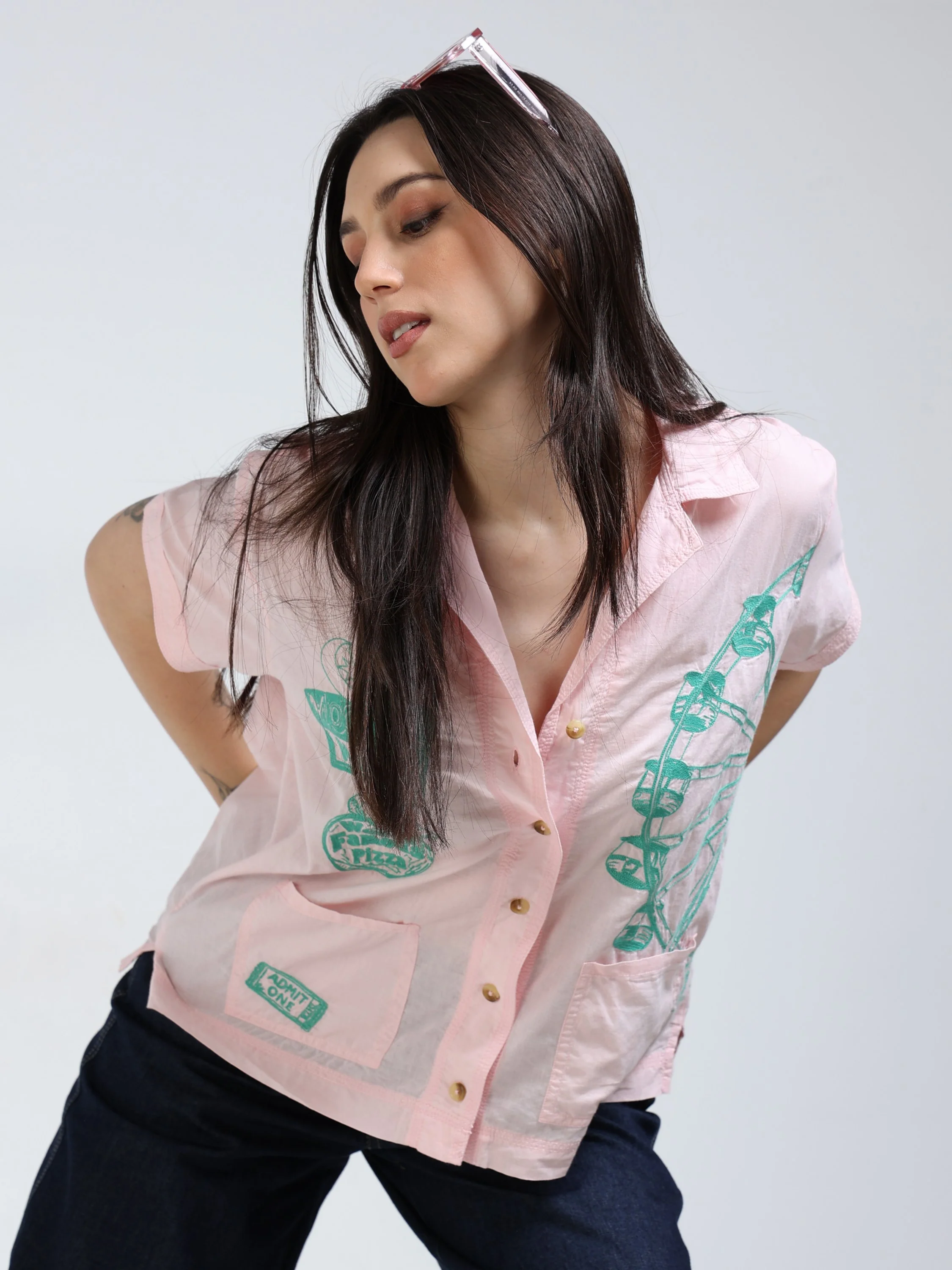 Women Pink Embroidery Shirt - Image 6