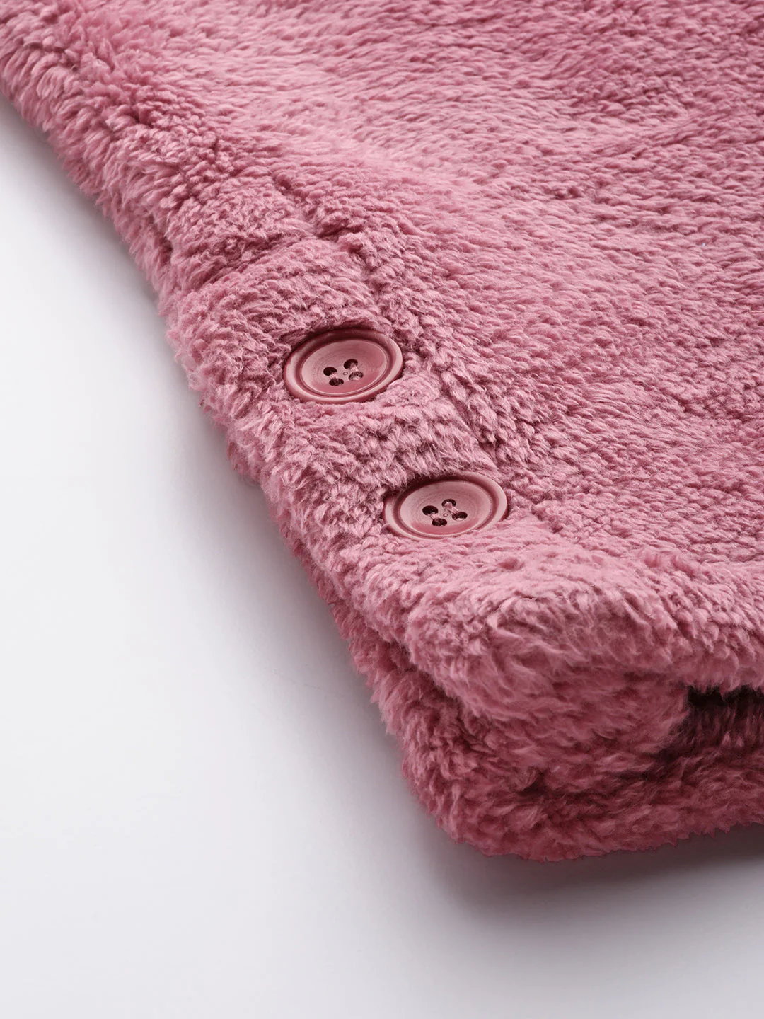 Women Pink Faux Fur Front Button Hooded Jacket - Image 6