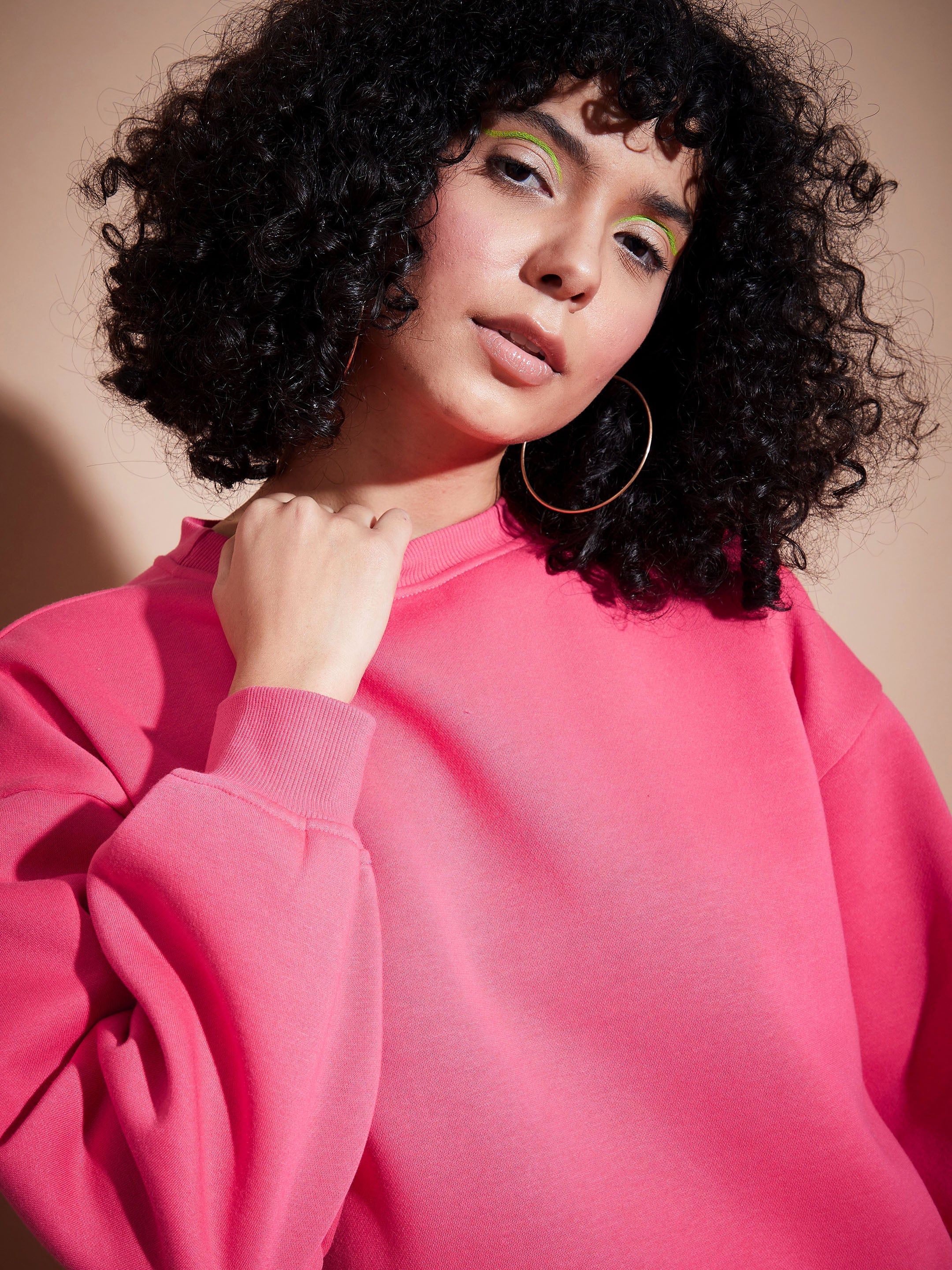 Women Pink Fleece Oversized Sweatshirt With Joggers - Image 3