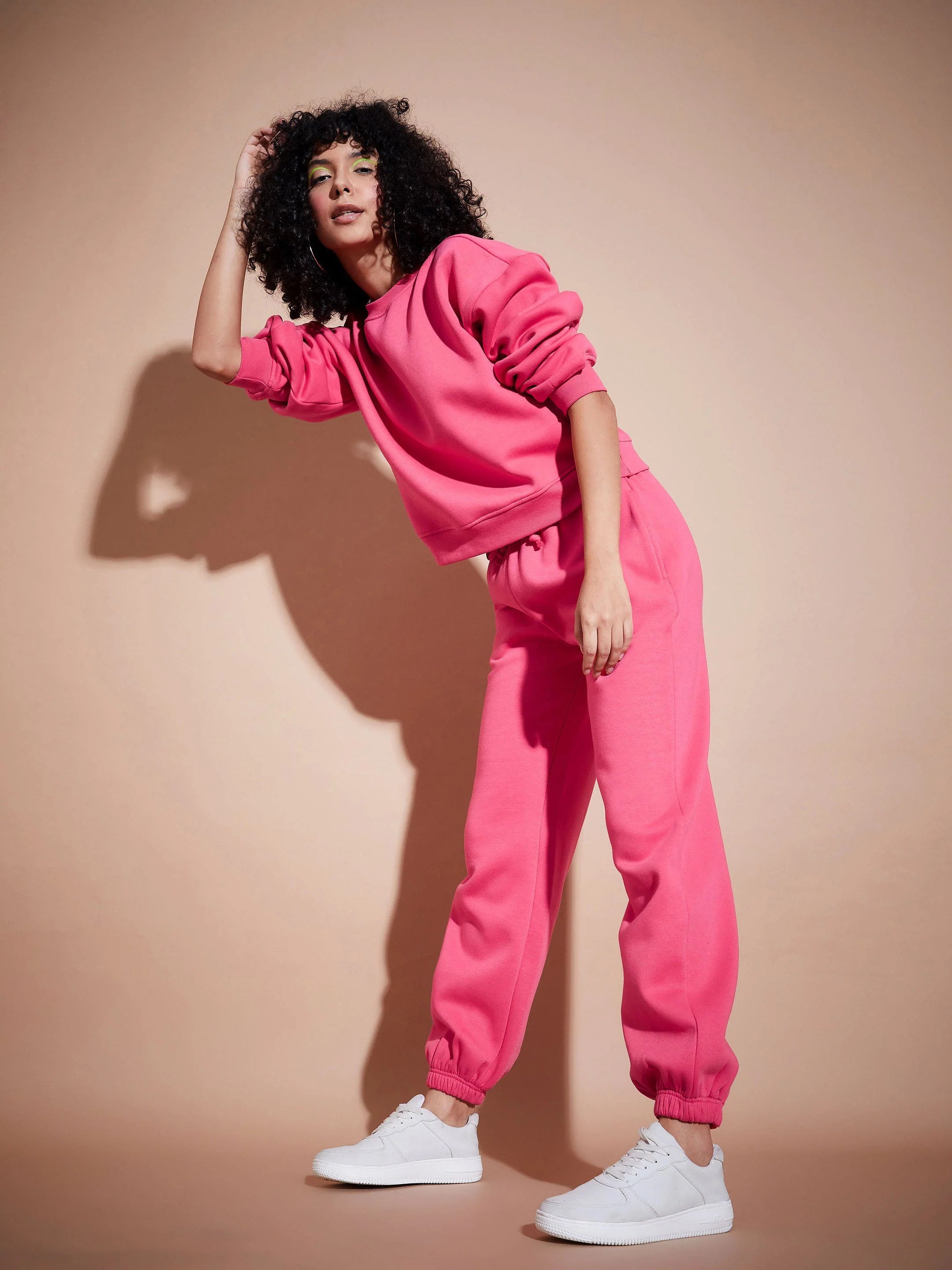 Women Pink Fleece Oversized Sweatshirt With Joggers - Image 5
