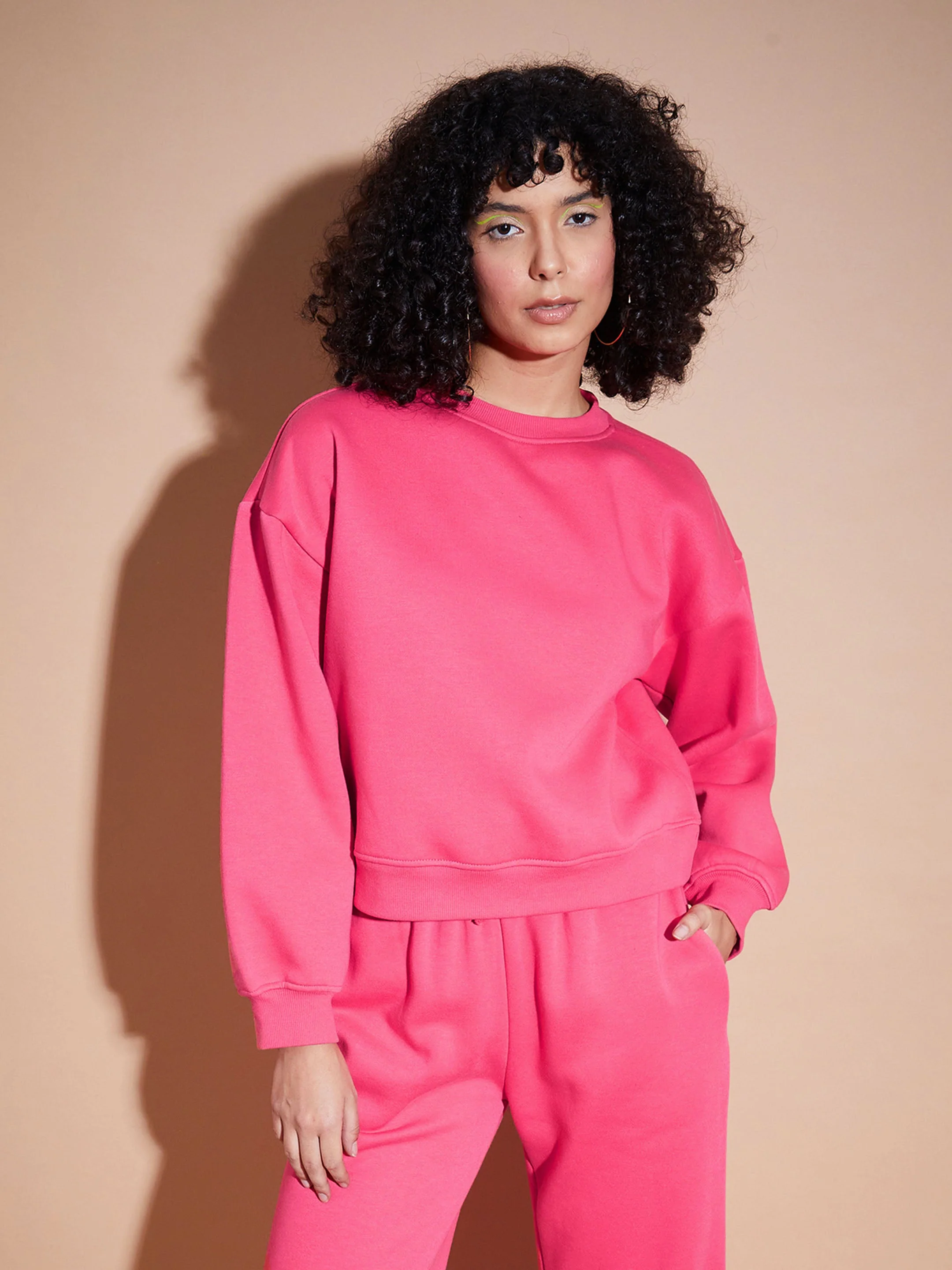Women Pink Fleece Oversized Sweatshirt With Joggers - Image 6
