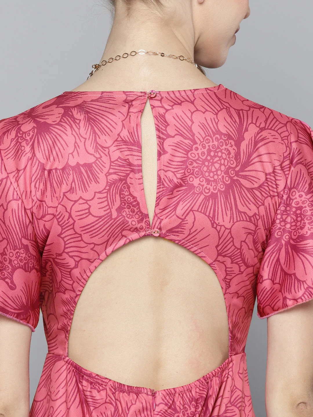 Women Pink Floral Back Cut Out Maxi Dress - Image 6